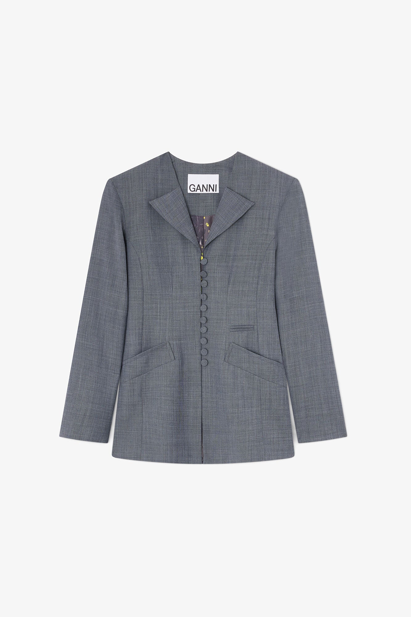 Blazer in Grey Wool Melange - GANNI