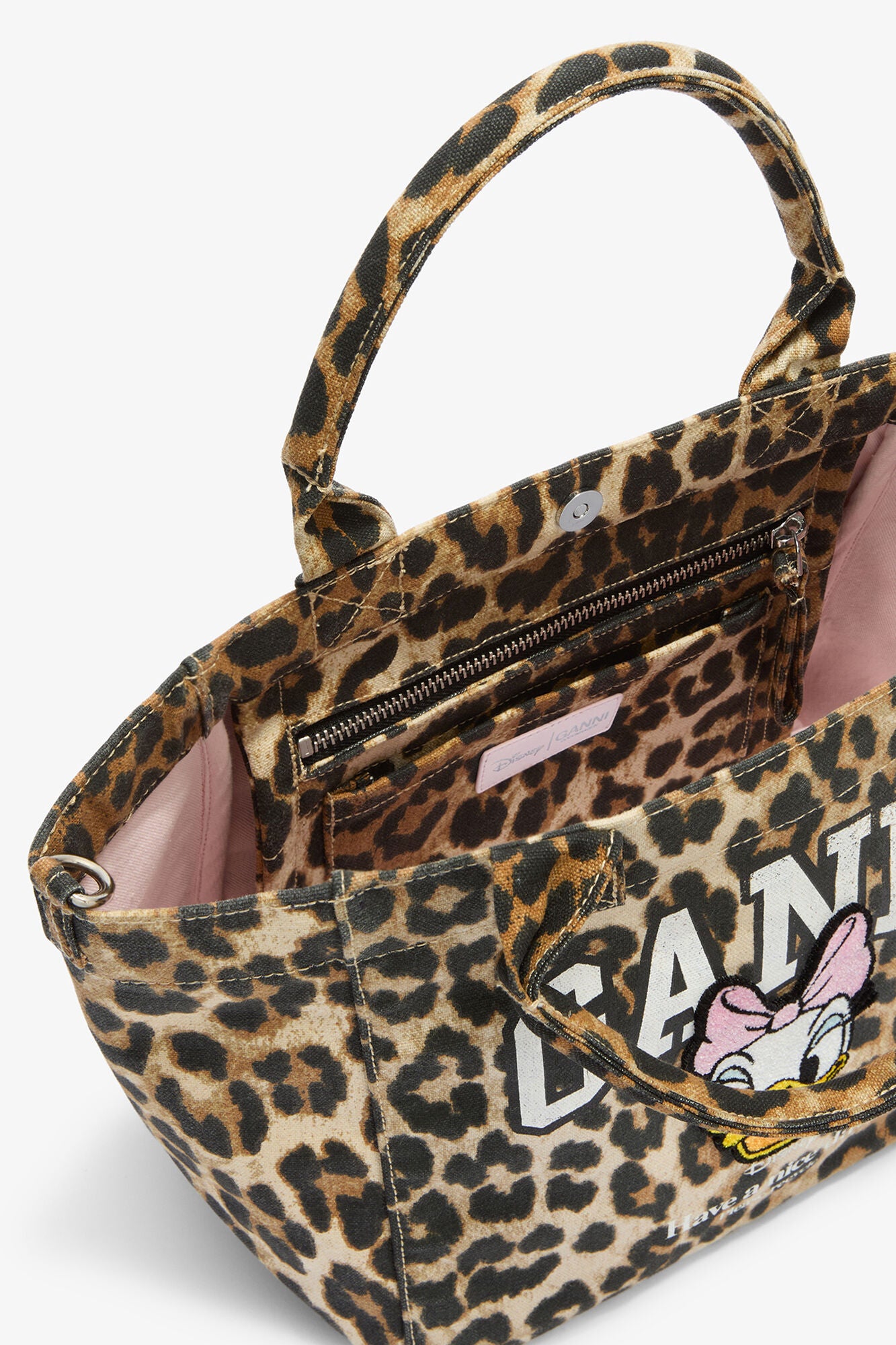 Almond Milk Daisy Duck Leopard Small Tote - GANNI