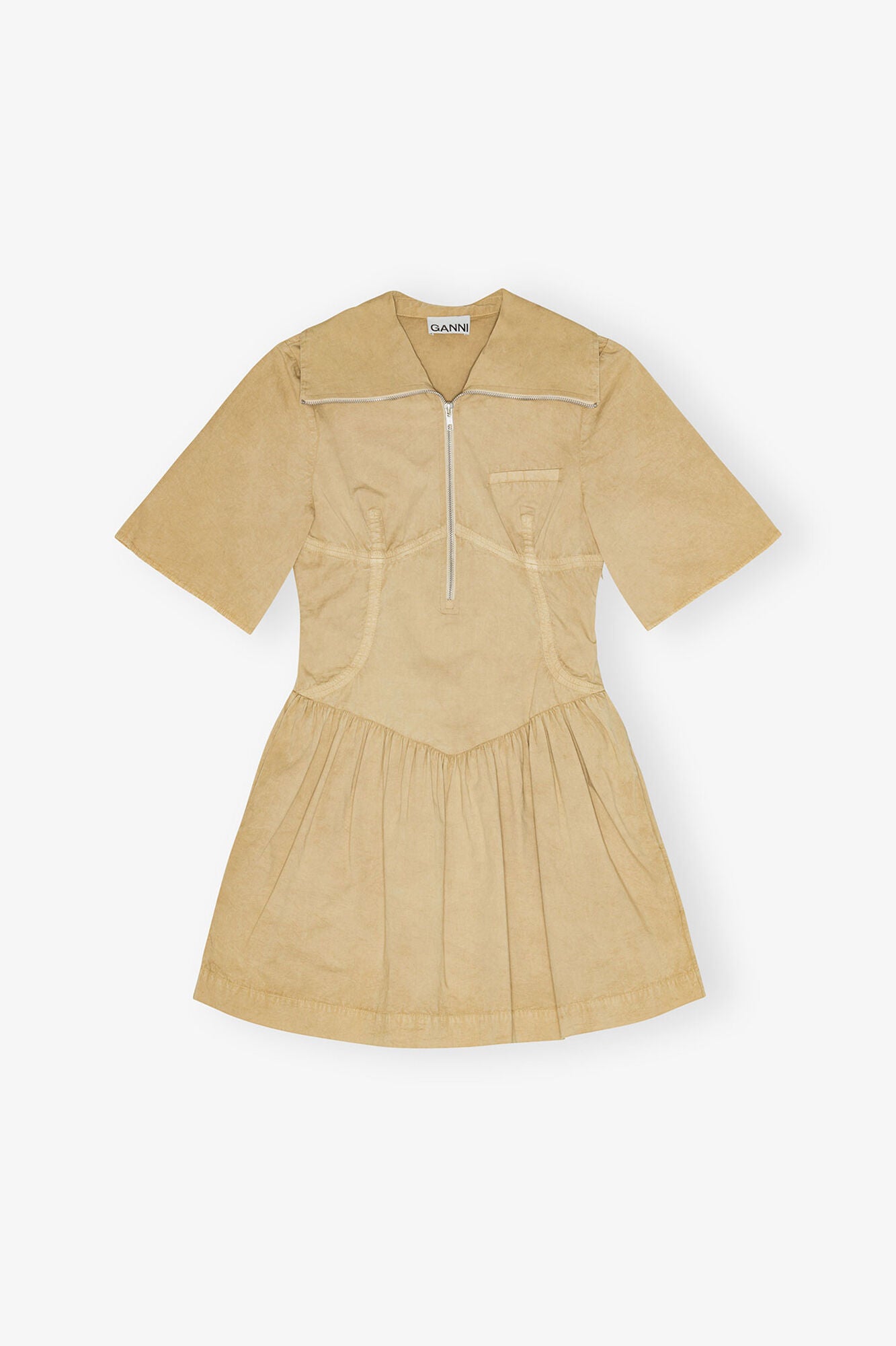 Beige Washed Stretch Cotton Mini Dress - GANNI