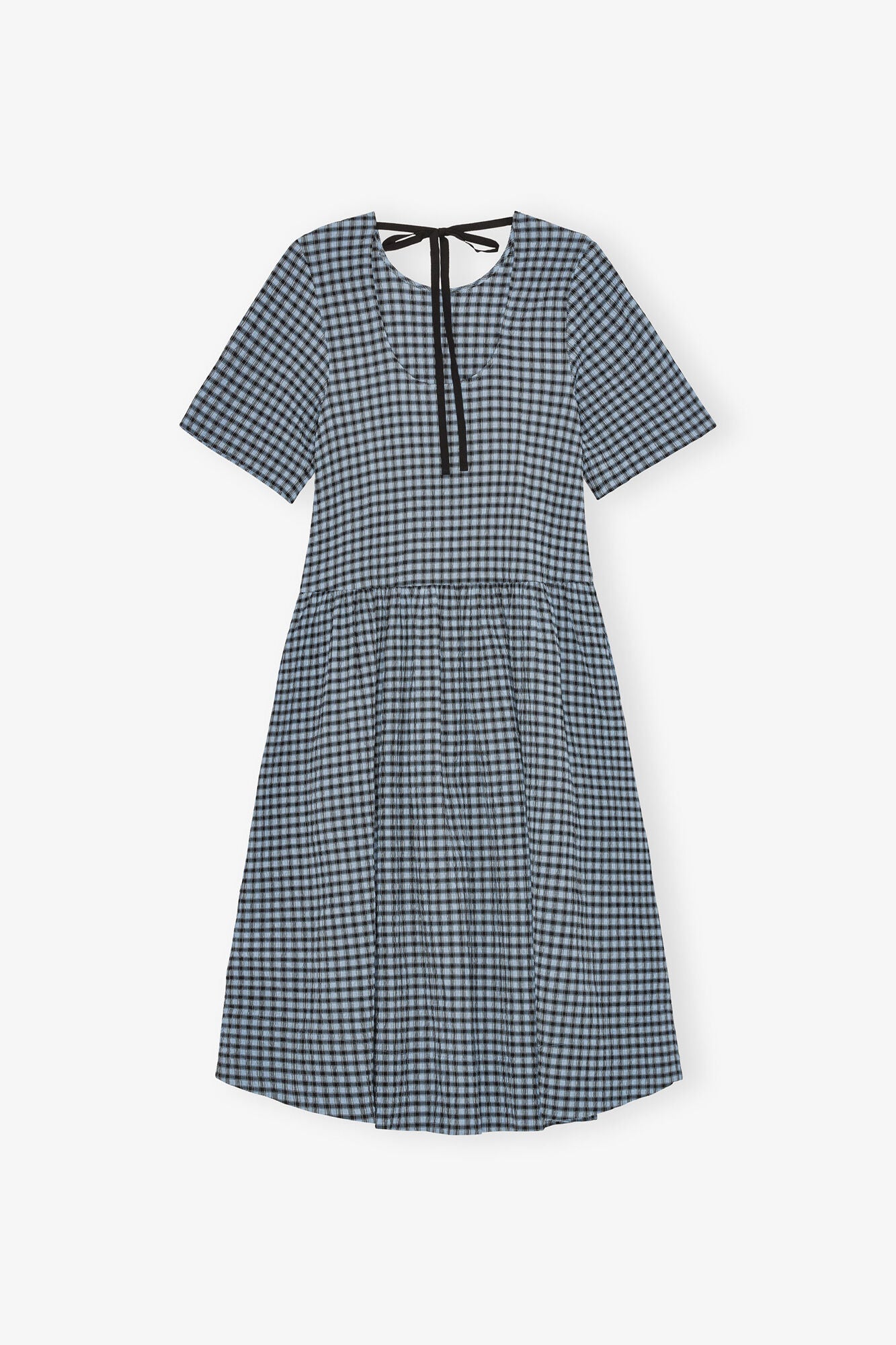 Blue Seersucker Check Midi Dress - GANNI