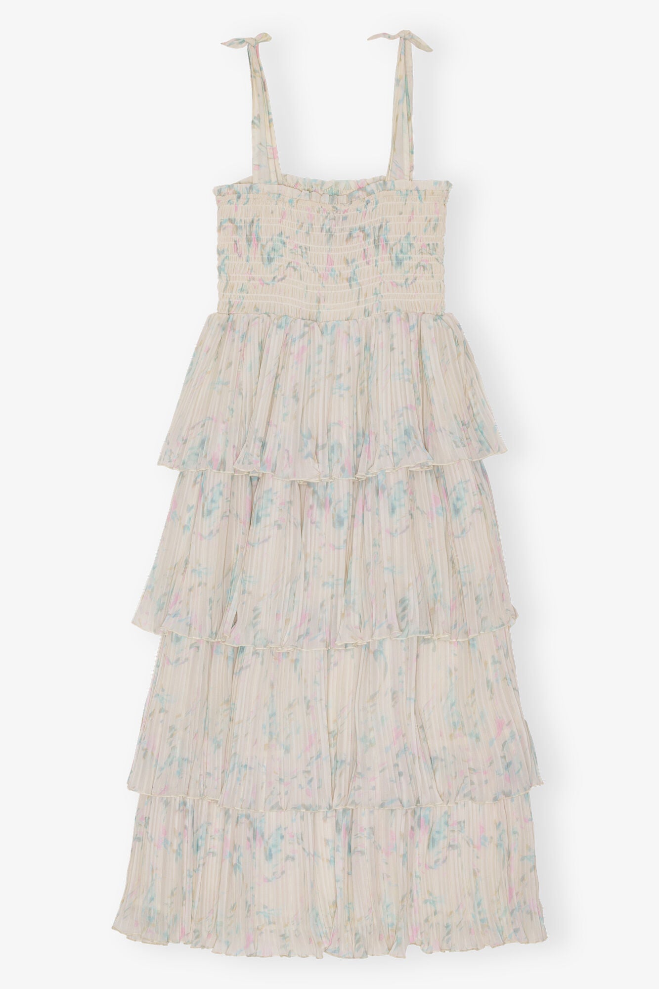 Floral Printed Pleated Georgette Strap Smock Midi Dress - GANNI