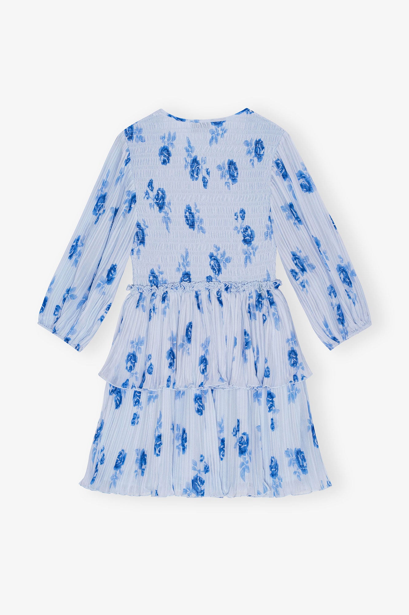 Blue Pleated Georgette Flounce Smock Mini Dress - GANNI