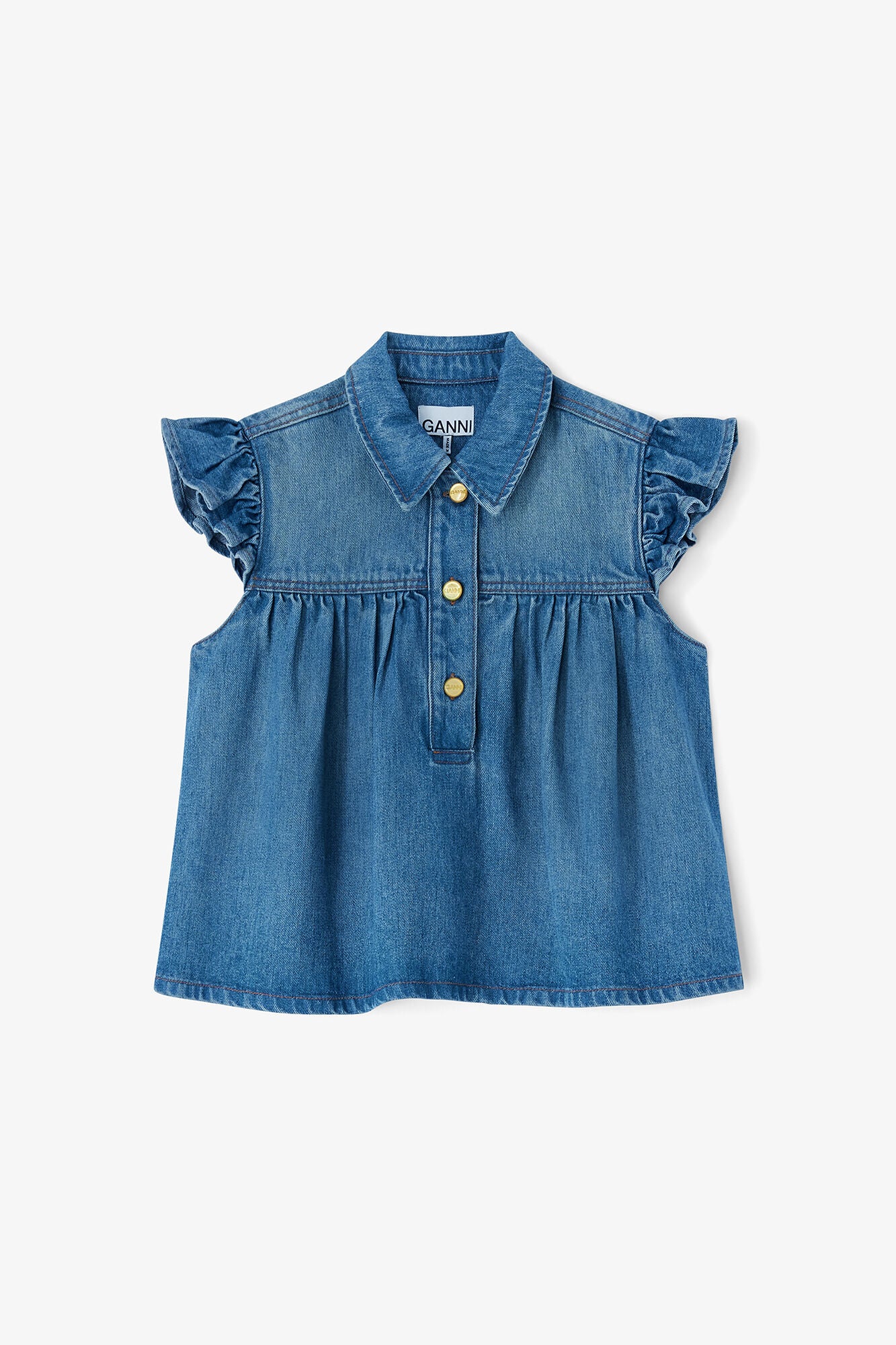 Denim Ruffle Top - GANNI