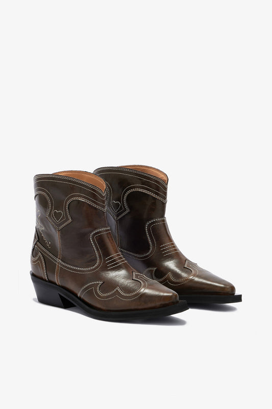 Low Shaft Embroidered Western Boots - GANNI