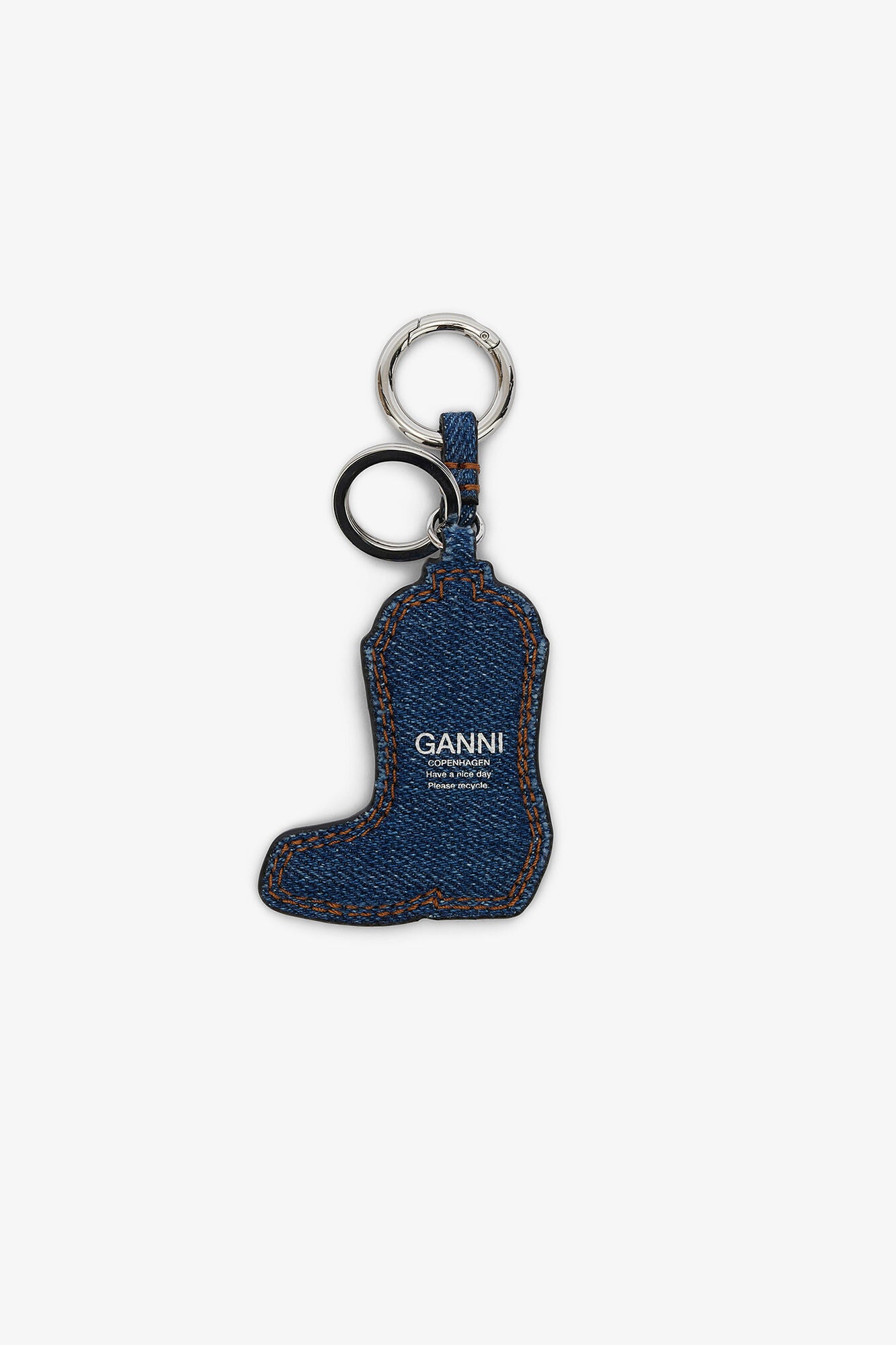 Navy Peony Western Boot Keyring in Denim - GANNI