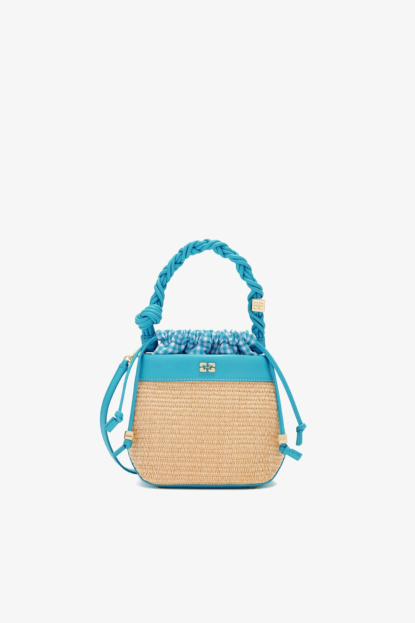 Scuba Blue Bou Bucket Bag in Raffia - GANNI