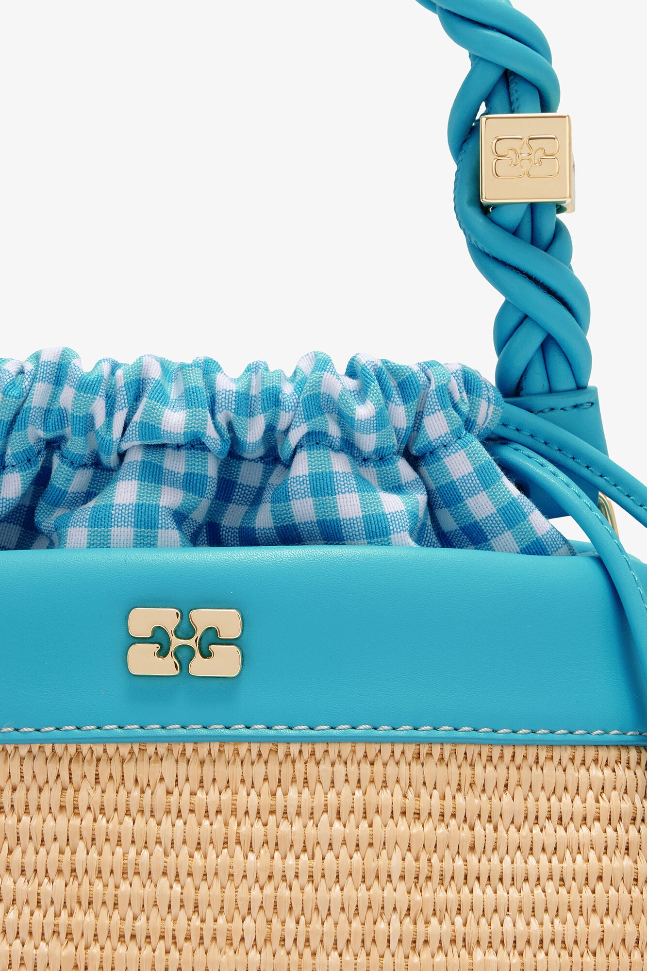 Scuba Blue Bou Bucket Bag in Raffia - GANNI