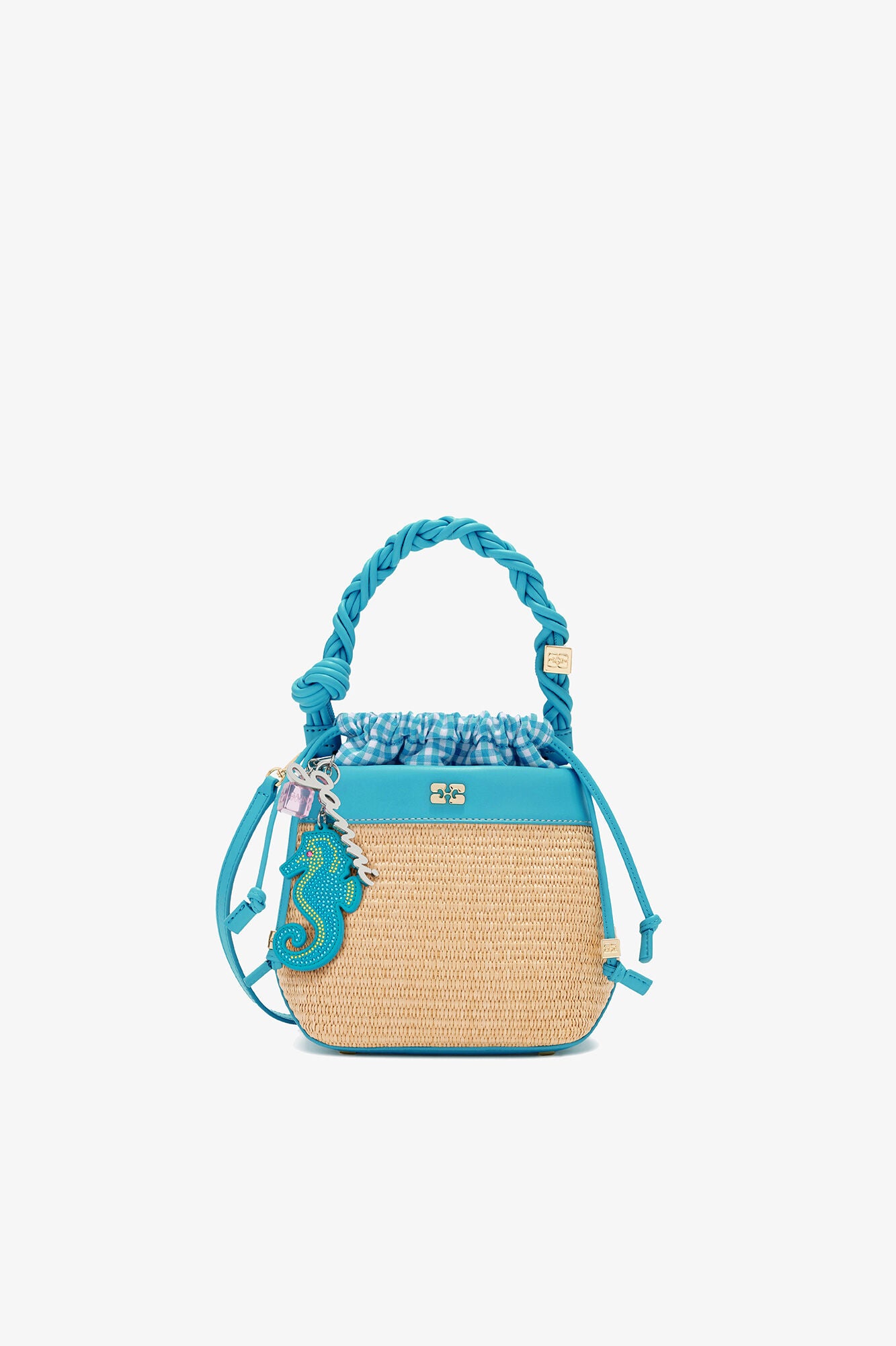 Scuba Blue Bou Bucket Bag in Raffia - GANNI