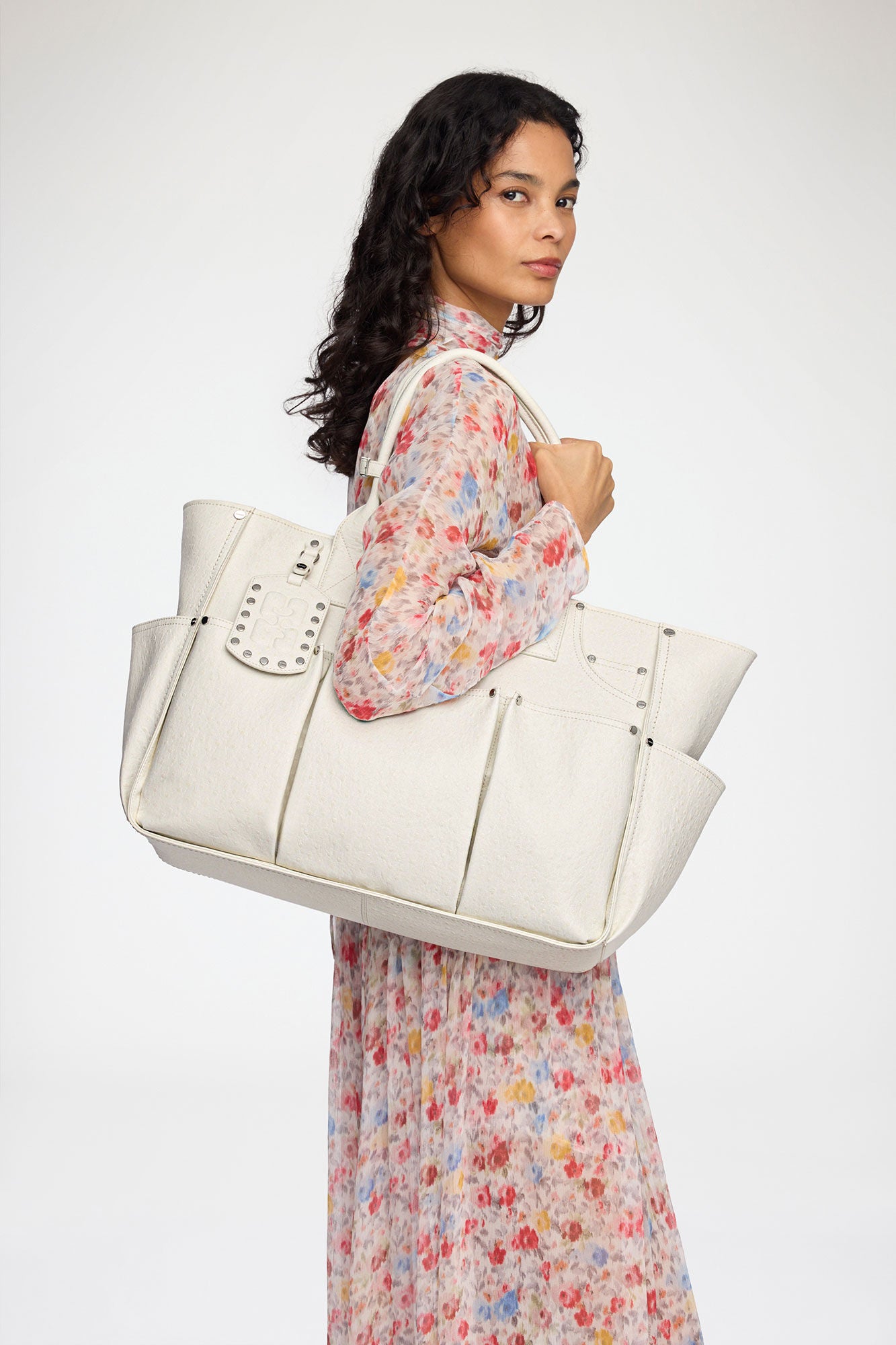 Egret Posy Bag in White Ostrich - GANNI