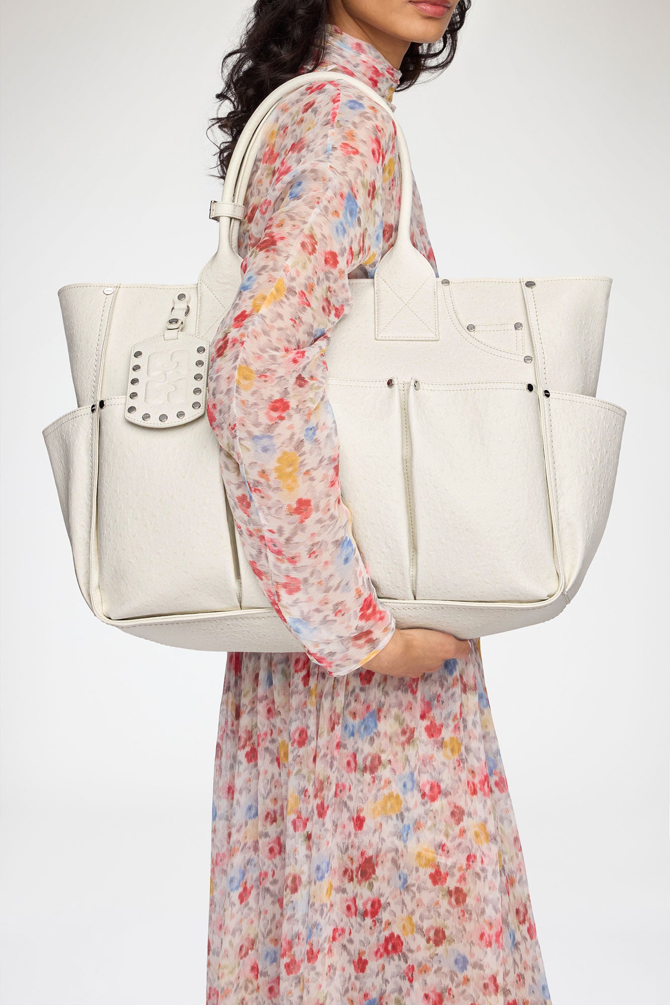 Egret Posy Bag in White Ostrich - GANNI