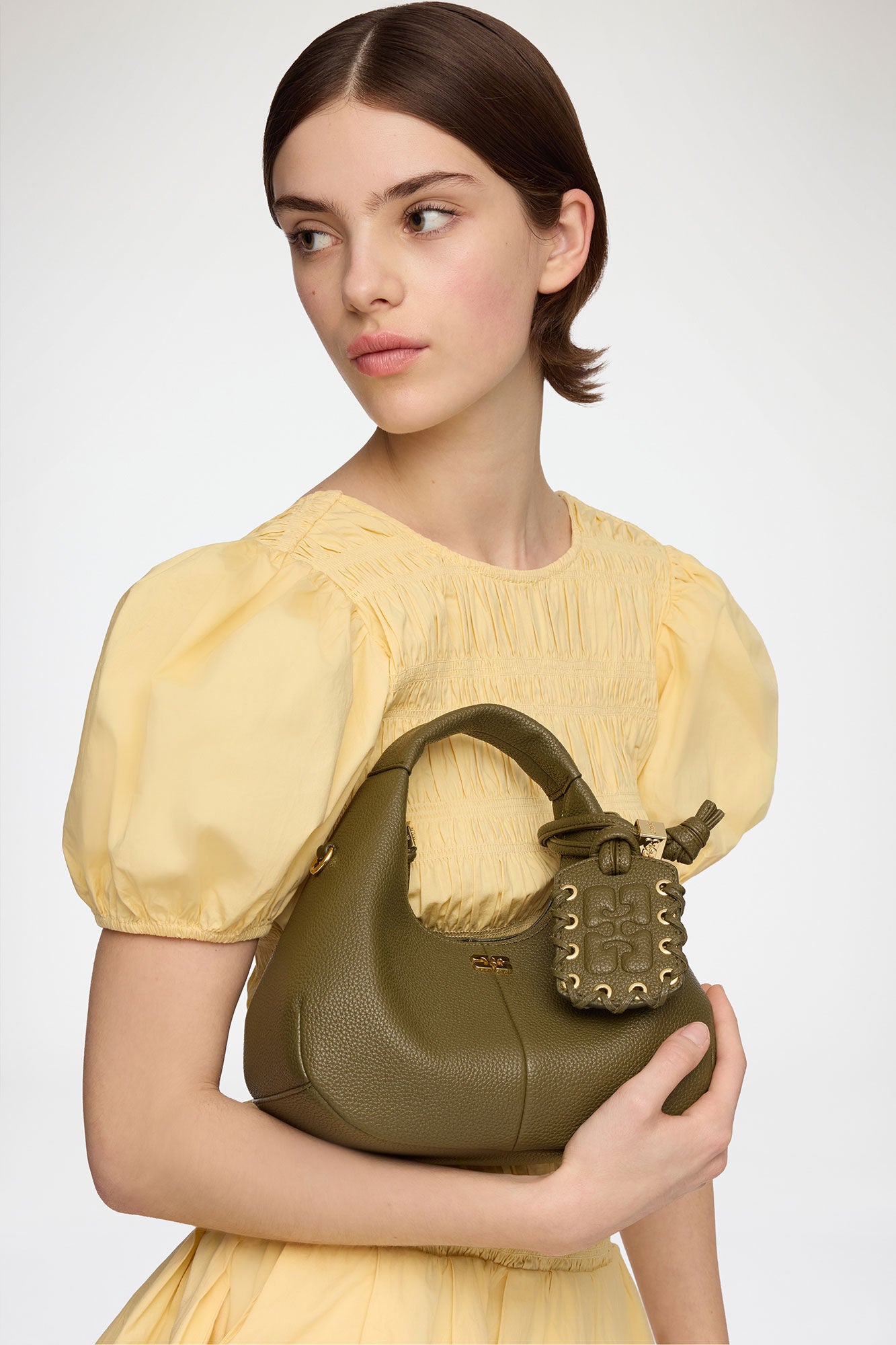 Military Olive Mini Hobo Bag in Green - GANNI