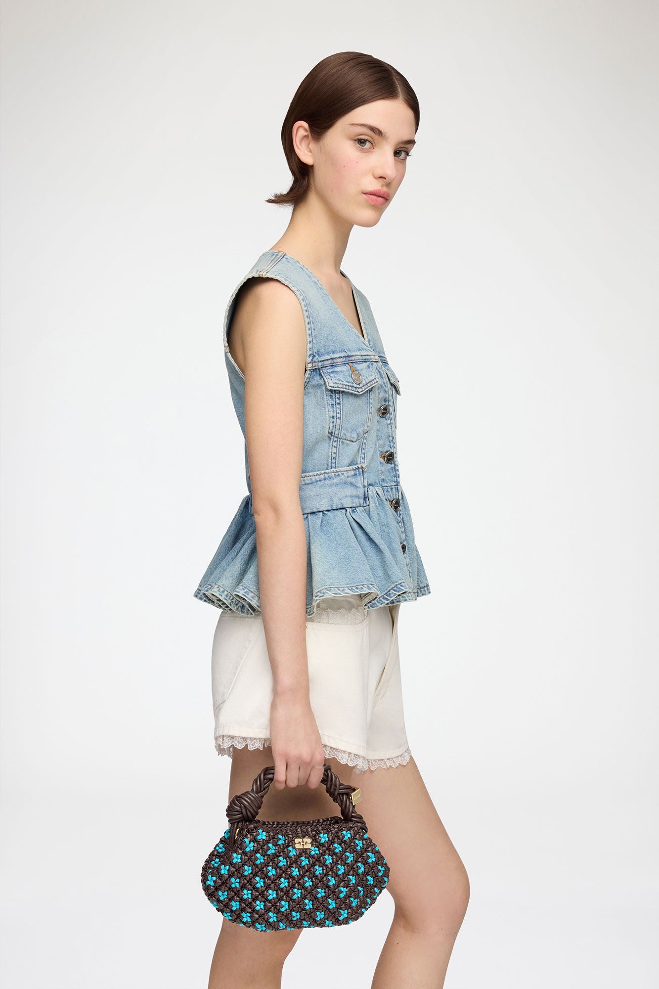 Chicory Coffee Mini Bou Bag in Braided Brown - GANNI