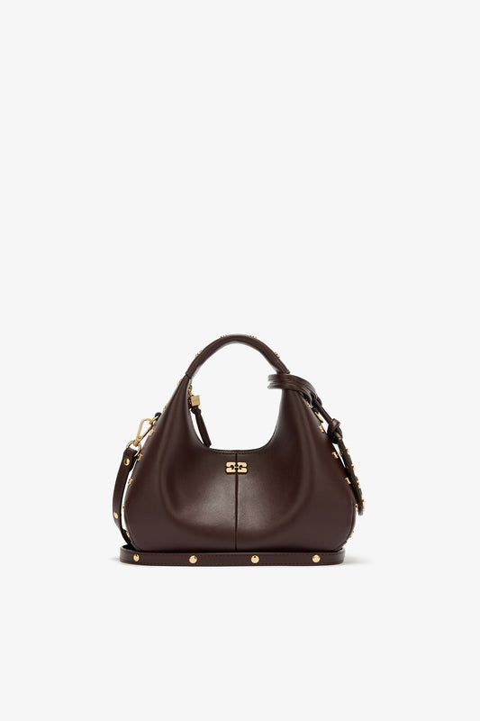 Chicory Coffee Mini Hobo Bag Studs in Brown - GANNI