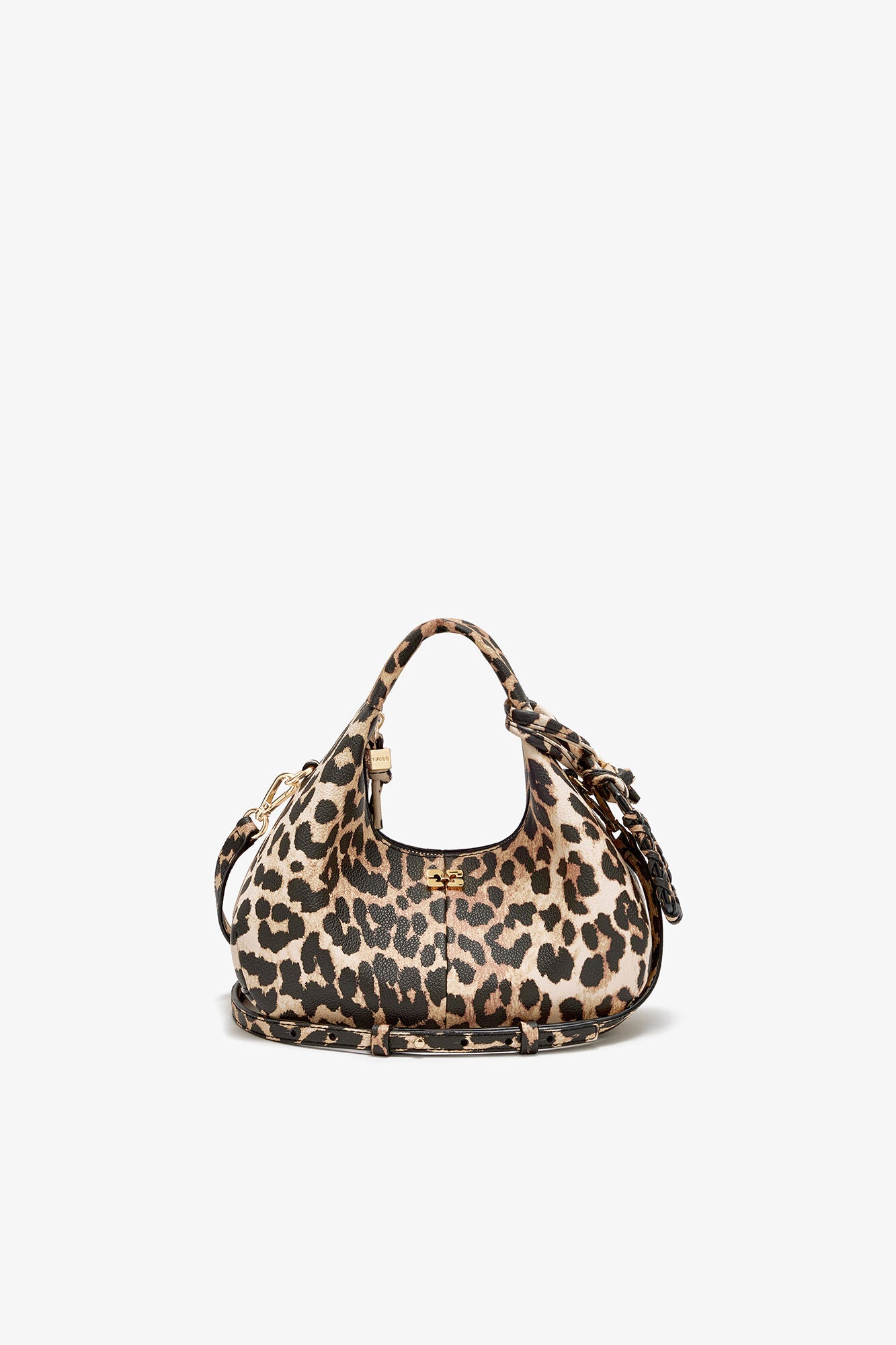 Almond Milk Mini Hobo Bag in Grained Leopard - GANNI