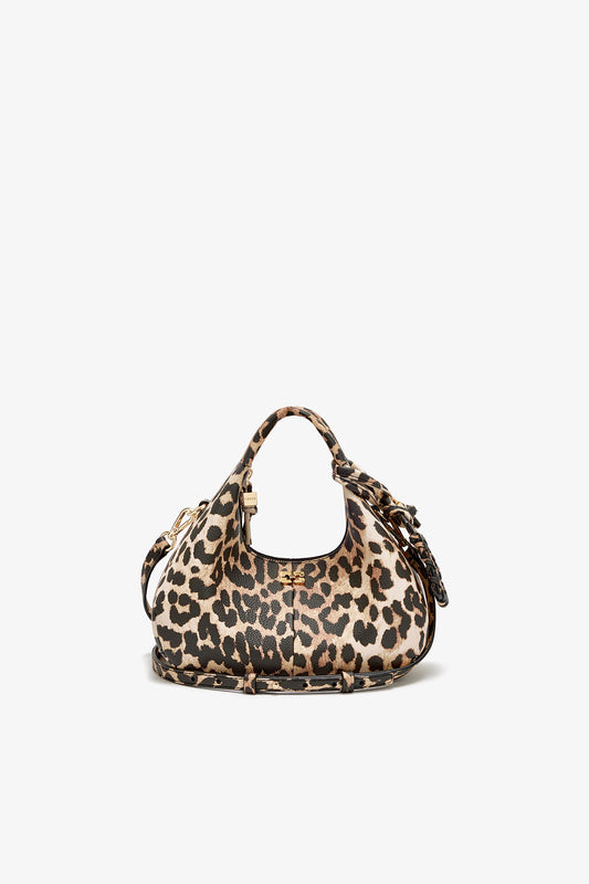 Almond Milk Mini Hobo Bag in Grained Leopard - GANNI