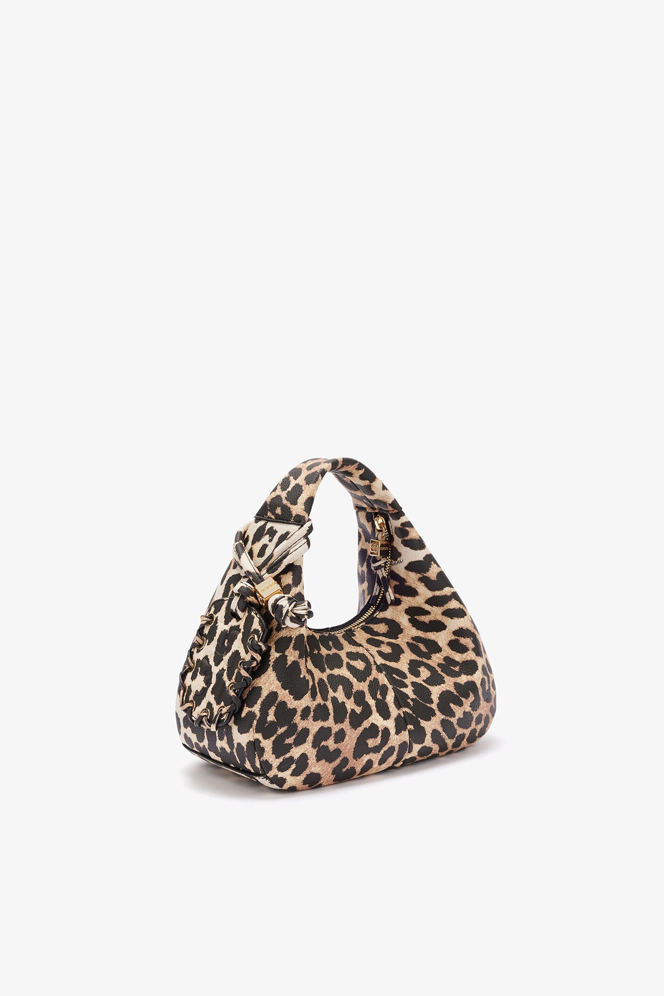 Almond Milk Mini Hobo Bag in Grained Leopard - GANNI