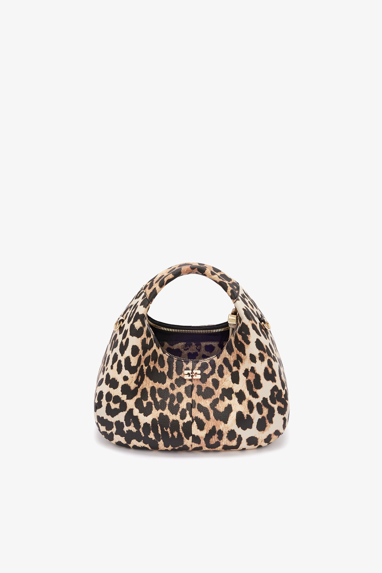 Almond Milk Mini Hobo Bag in Grained Leopard - GANNI