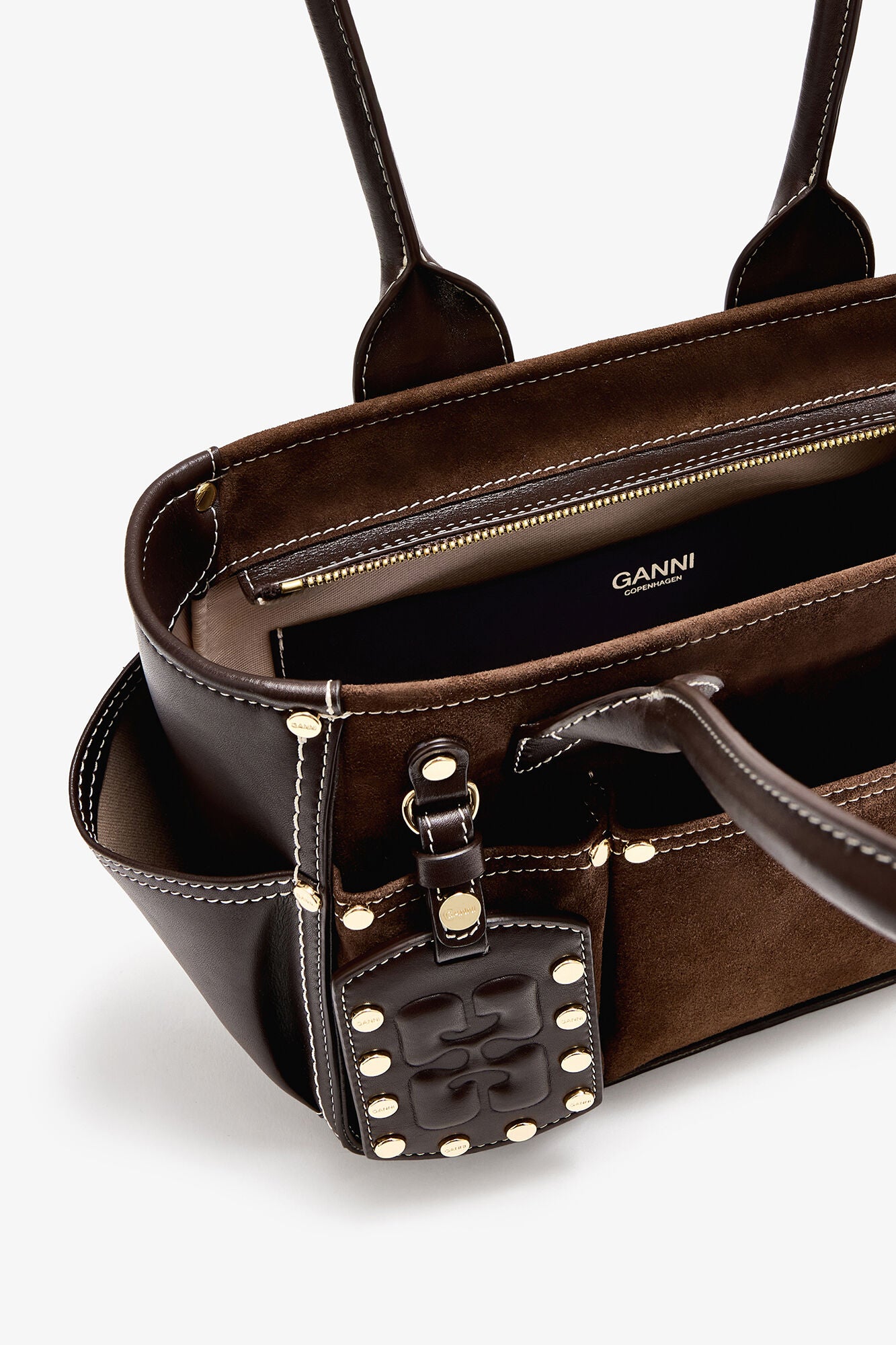 Chicory Coffee Small Posy Bag in Brown Suede - GANNI