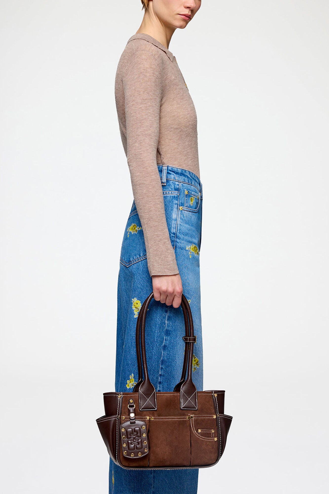 Chicory Coffee Small Posy Bag in Brown Suede - GANNI
