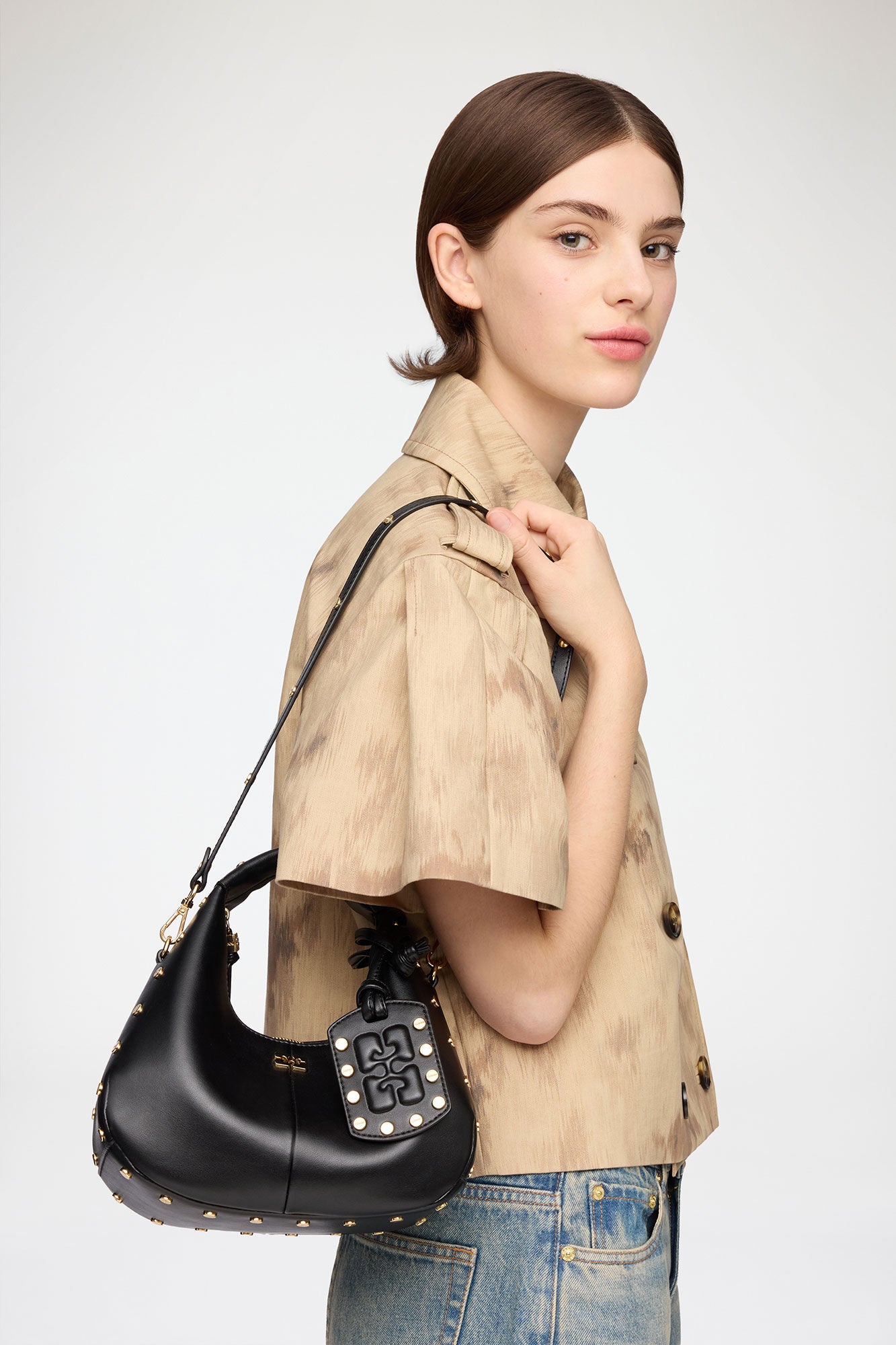 Black Mini Hobo Bag Studs in Black - GANNI