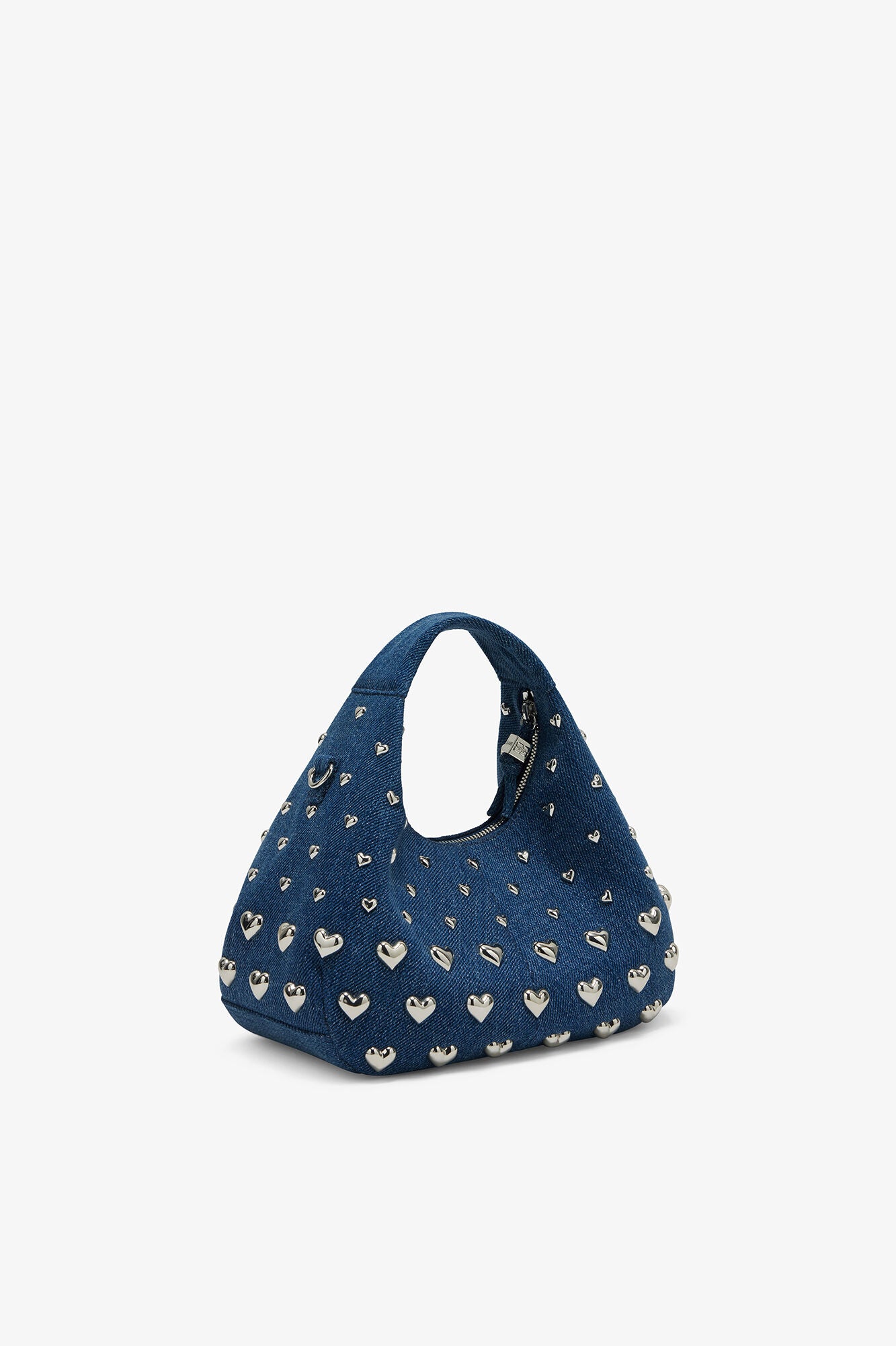 Navy Peony Denim Stud Mini Hobo Bag - GANNI