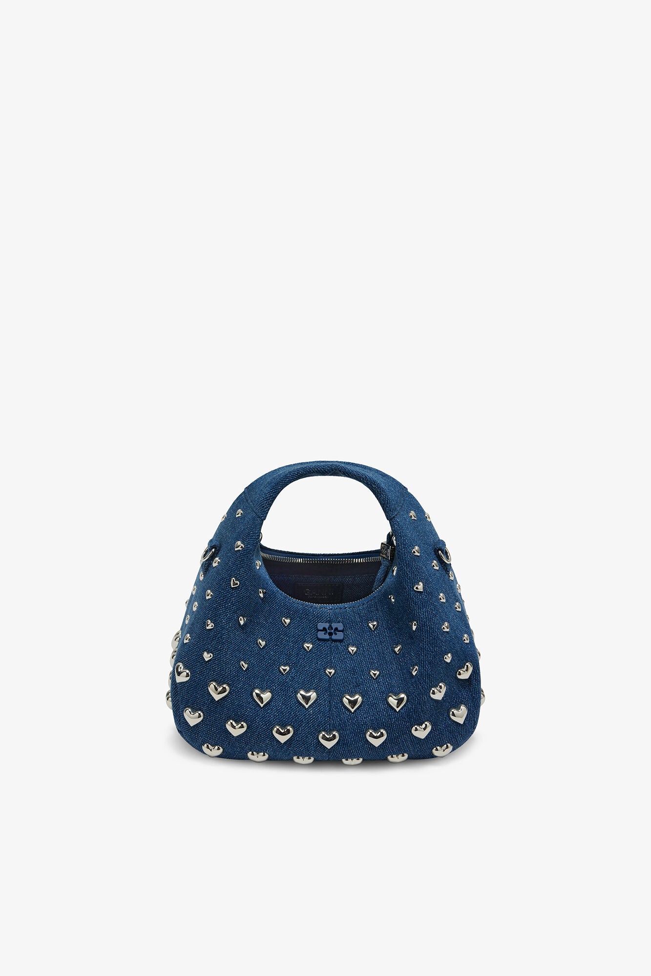 Navy Peony Denim Stud Mini Hobo Bag - GANNI