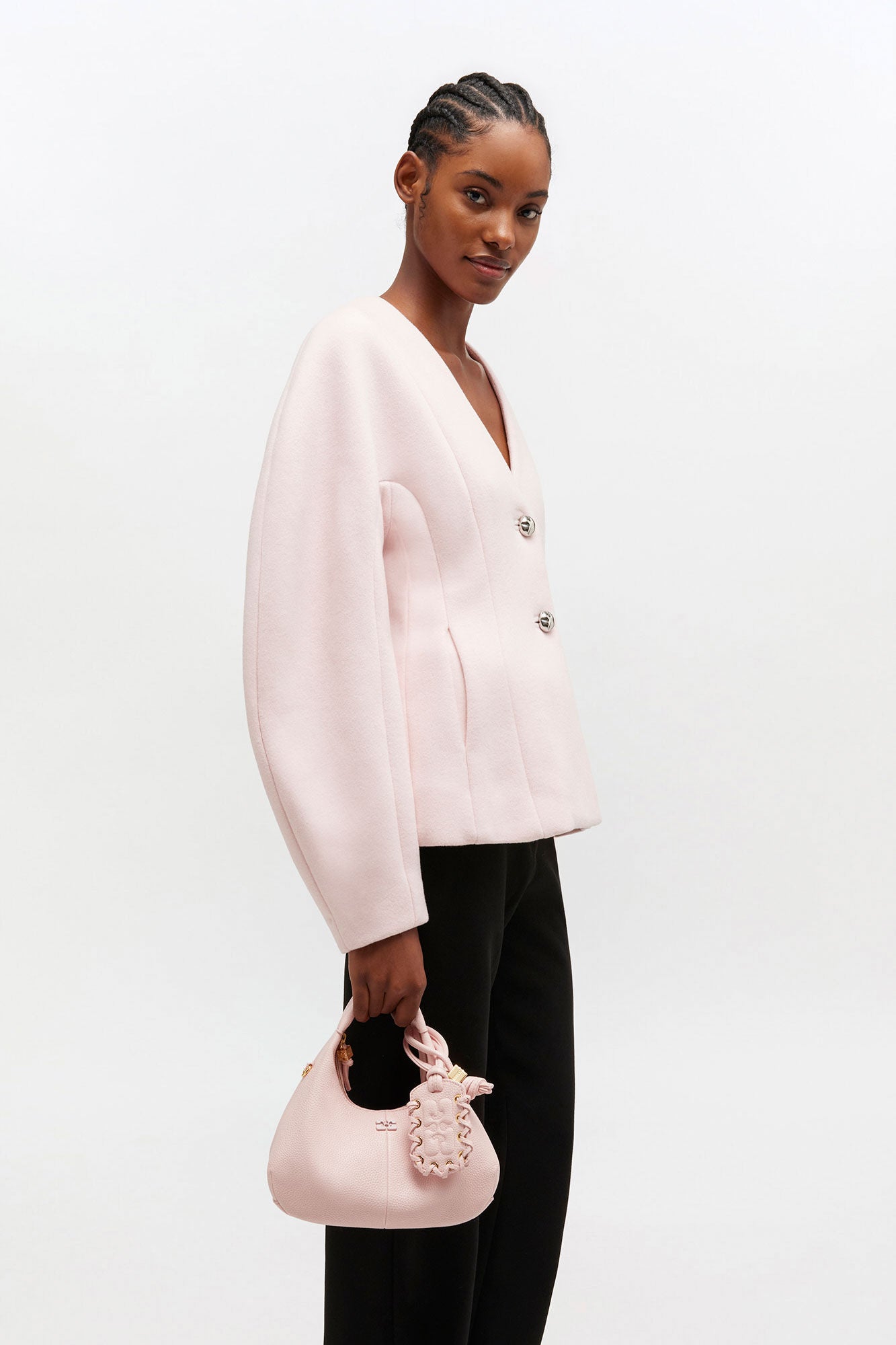 Chalk Pink Grained Mini Hobo Bag - GANNI