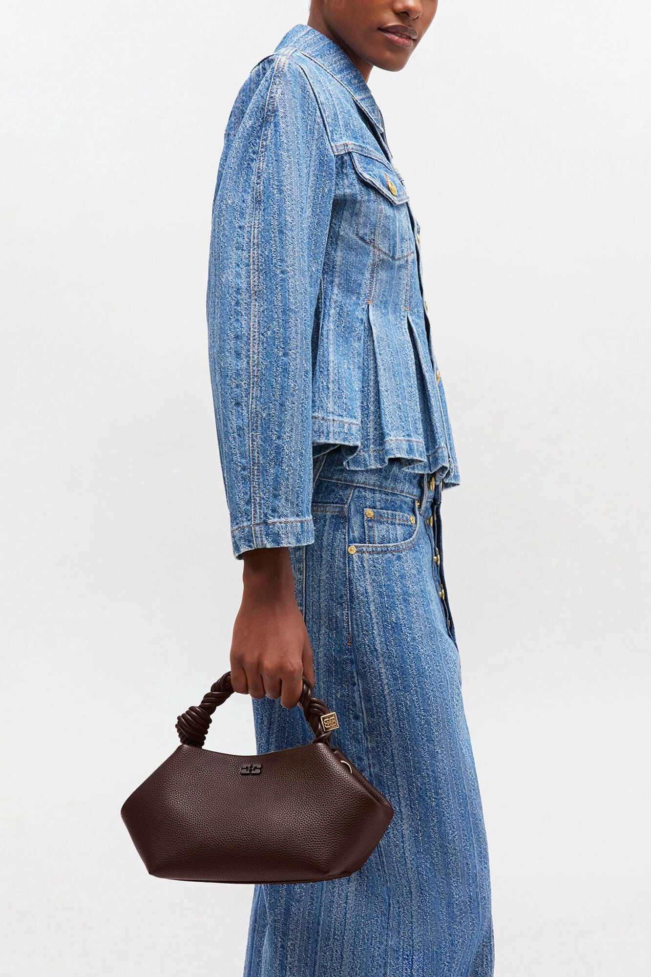 Chicory Coffee Brown Grained Small Bou Bag - GANNI