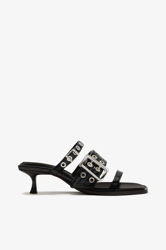 Buckle Strap Mule in Black - GANNI