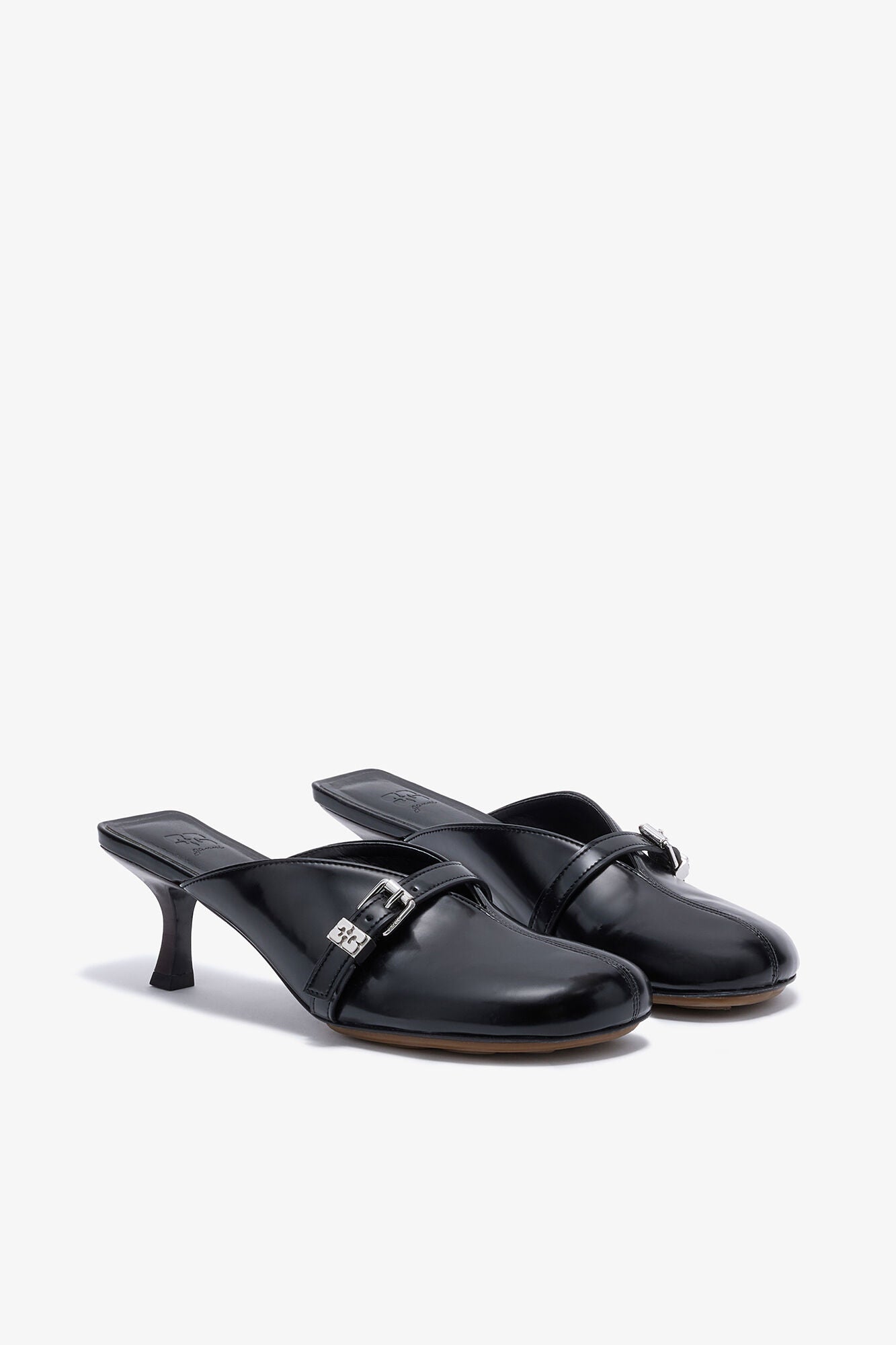 Sue Heeled Mules in Black Oleatex - GANNI