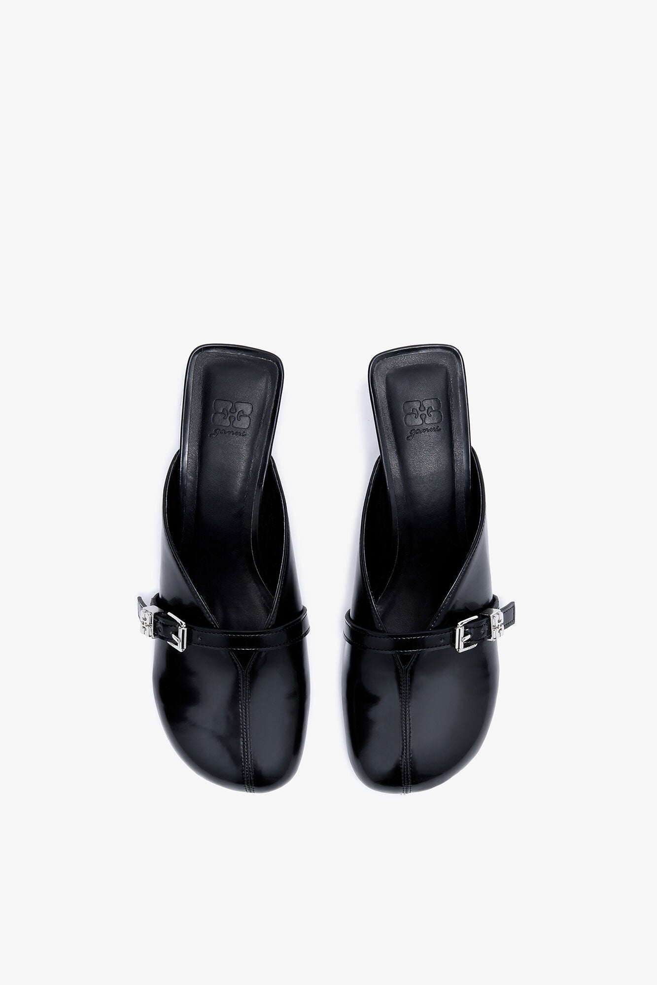 Sue Heeled Mules in Black Oleatex - GANNI