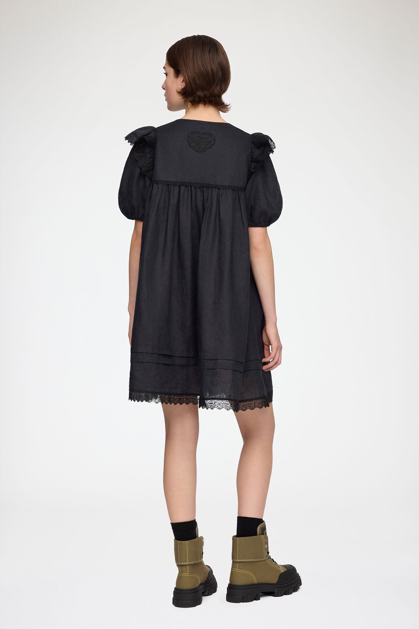 Mini Dress in Black Linen - GANNI