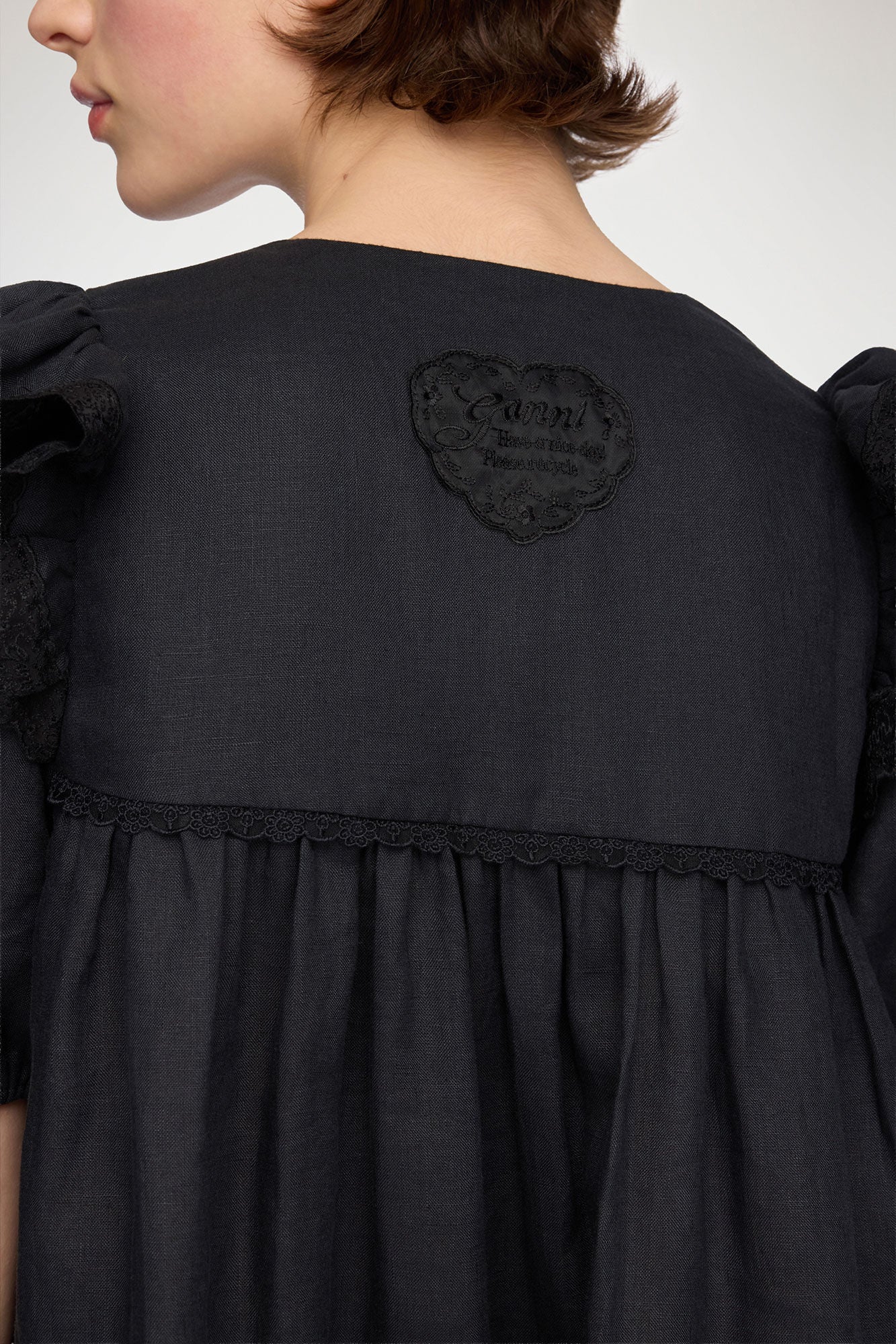 Mini Dress in Black Linen - GANNI