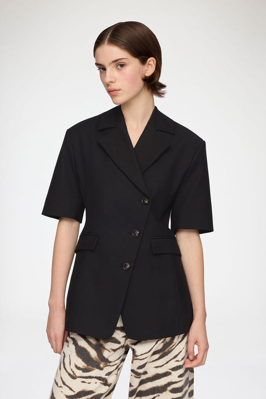 Blazer in Black Cotton Tailoring - GANNI
