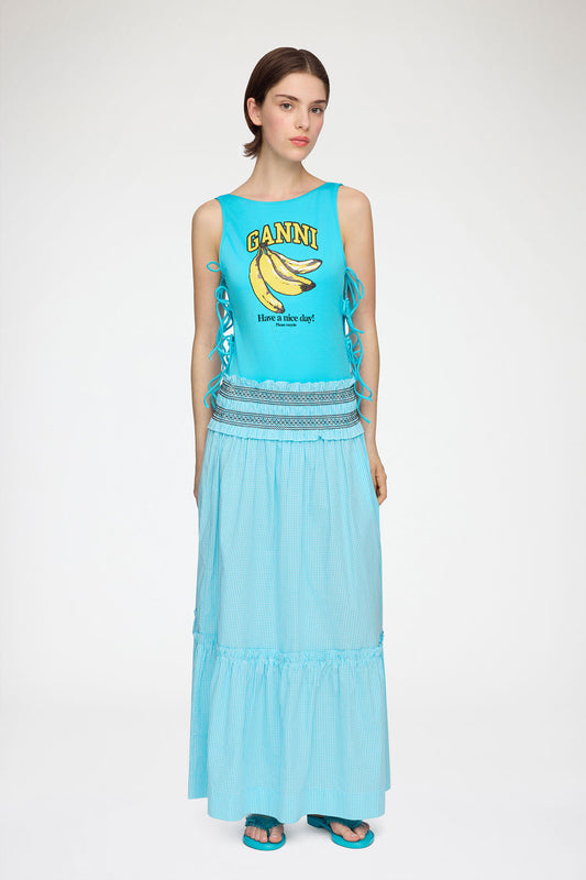 Convertible Skirt in Blue Check - GANNI