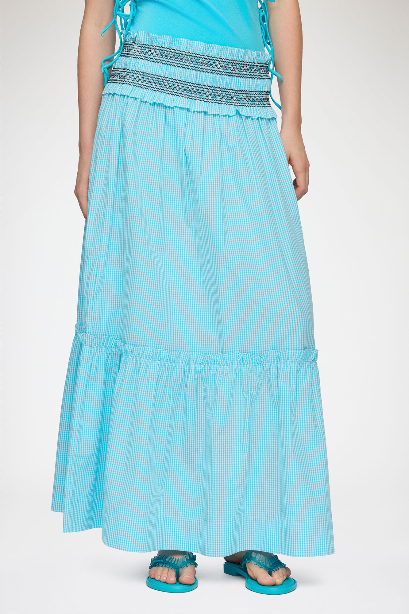 Convertible Skirt in Blue Check - GANNI