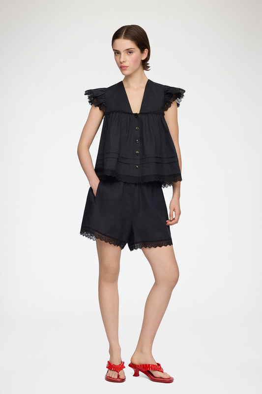 Shorts in Black Linen - GANNI