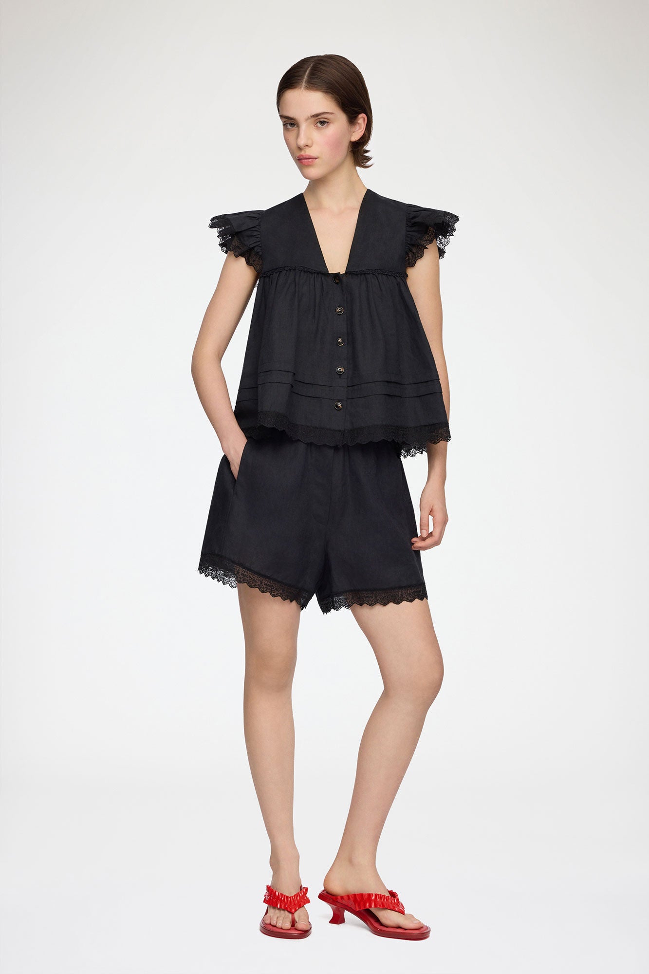 Blouse in Black Linen - GANNI