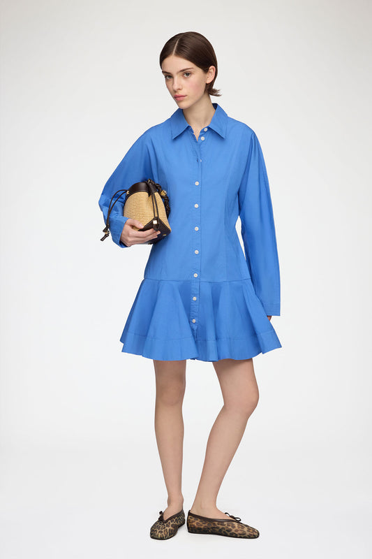 Shirt Dress in Blue Cotton - GANNI