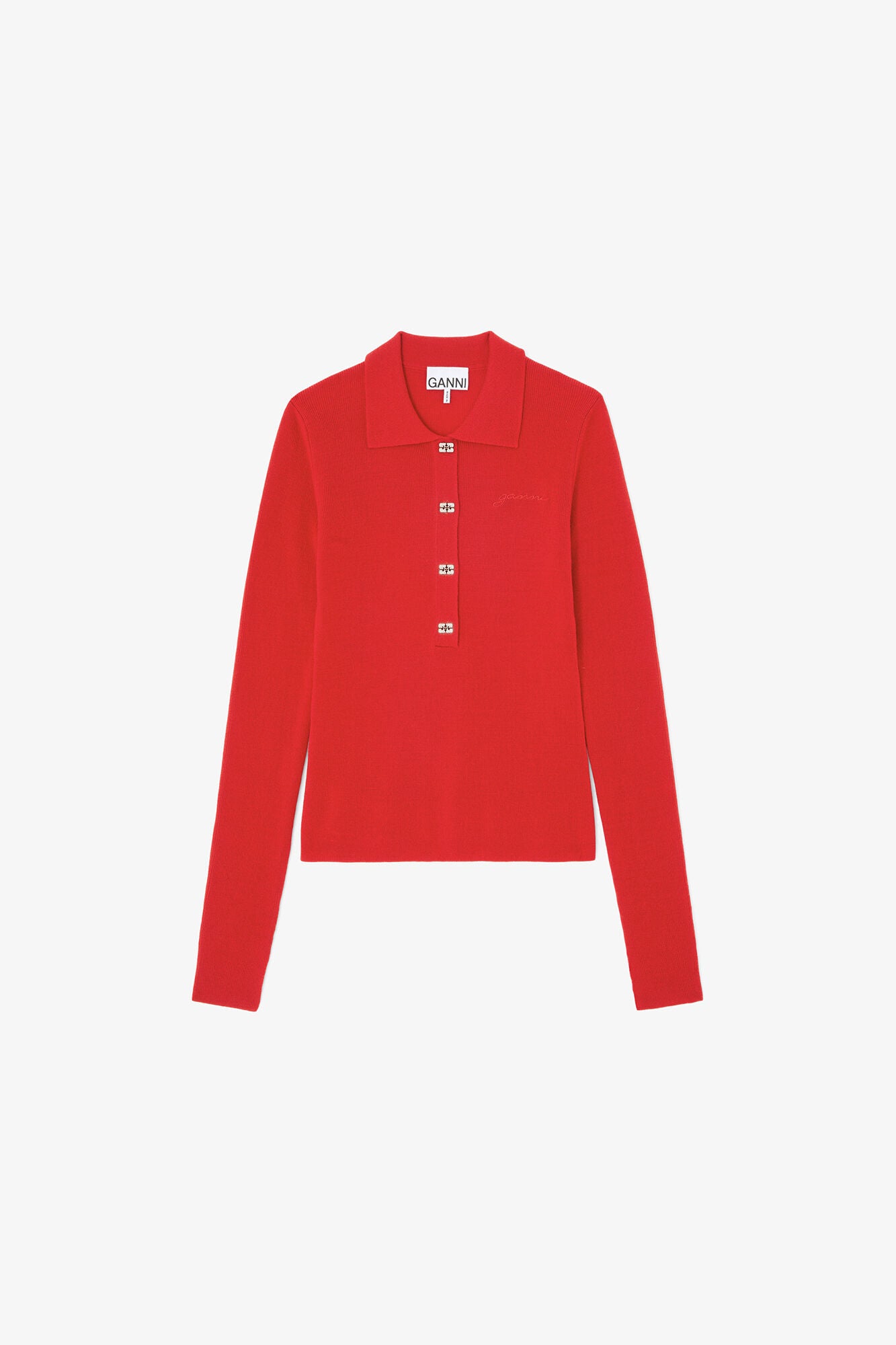 Polo Shirt in Red Merino - GANNI