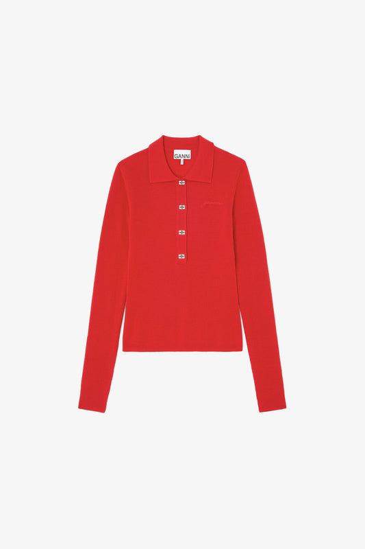 Polo Shirt in Red Merino - GANNI