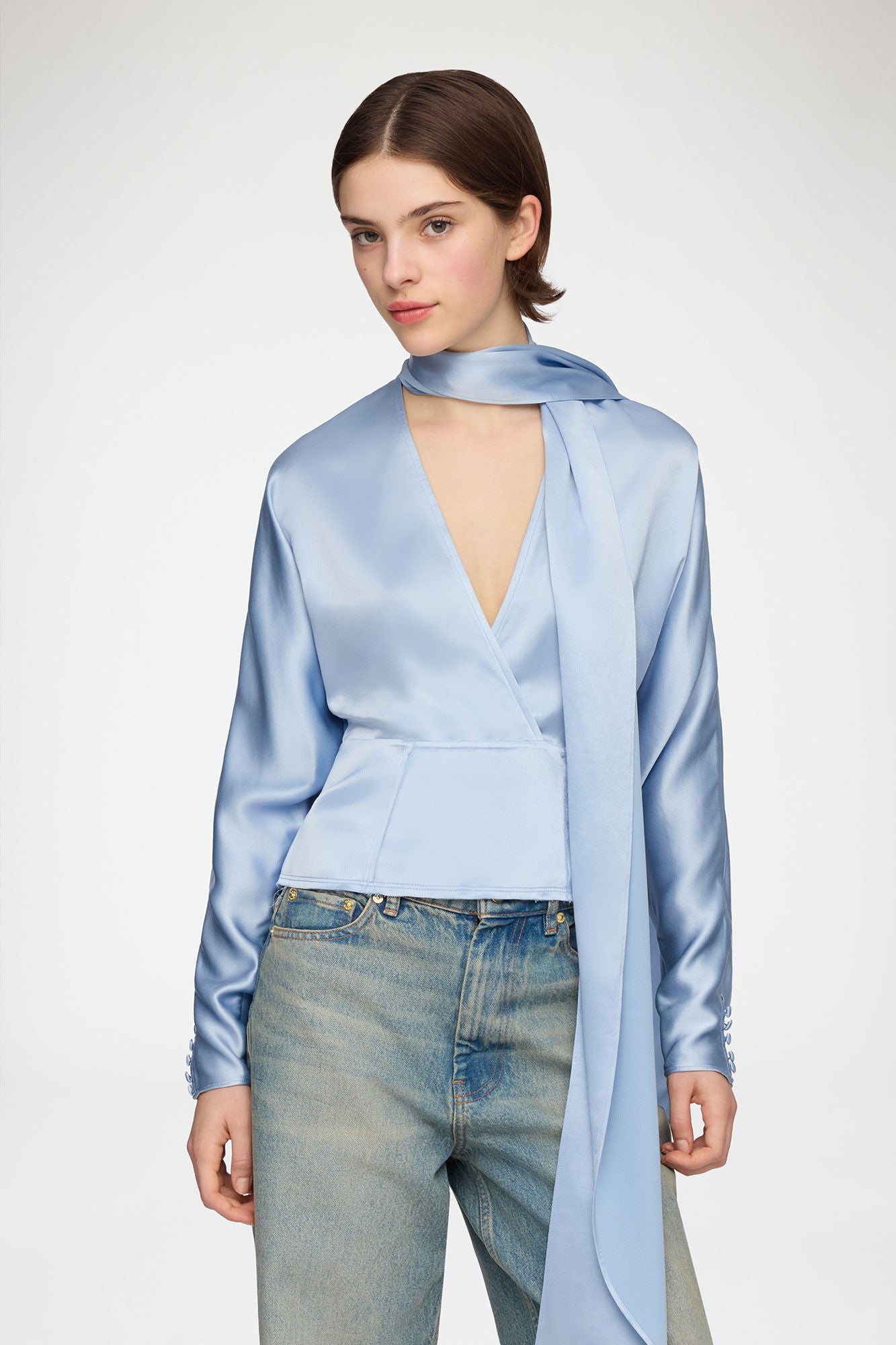 Blouse in Blue Satin - GANNI
