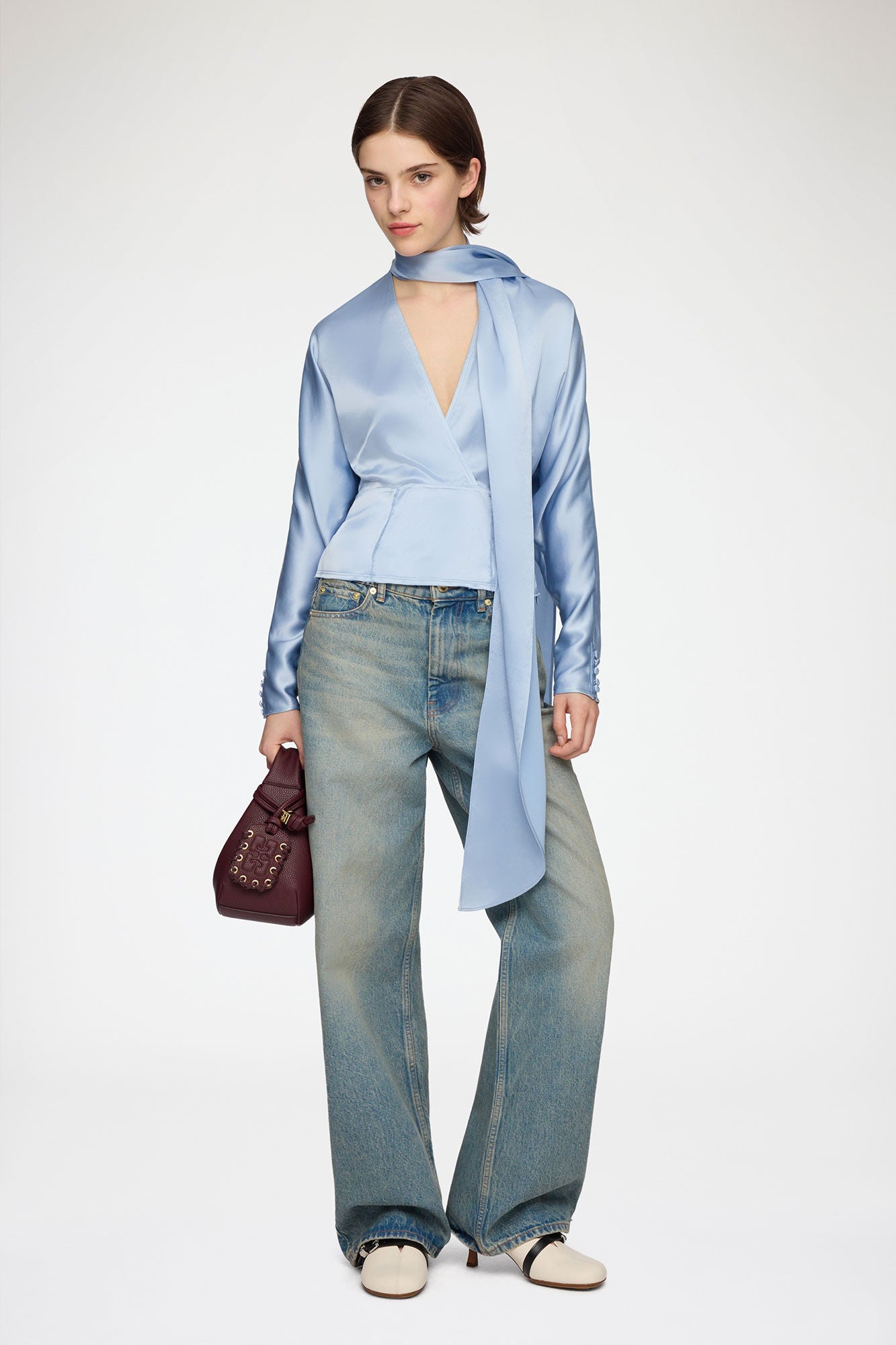 Blouse in Blue Satin - GANNI