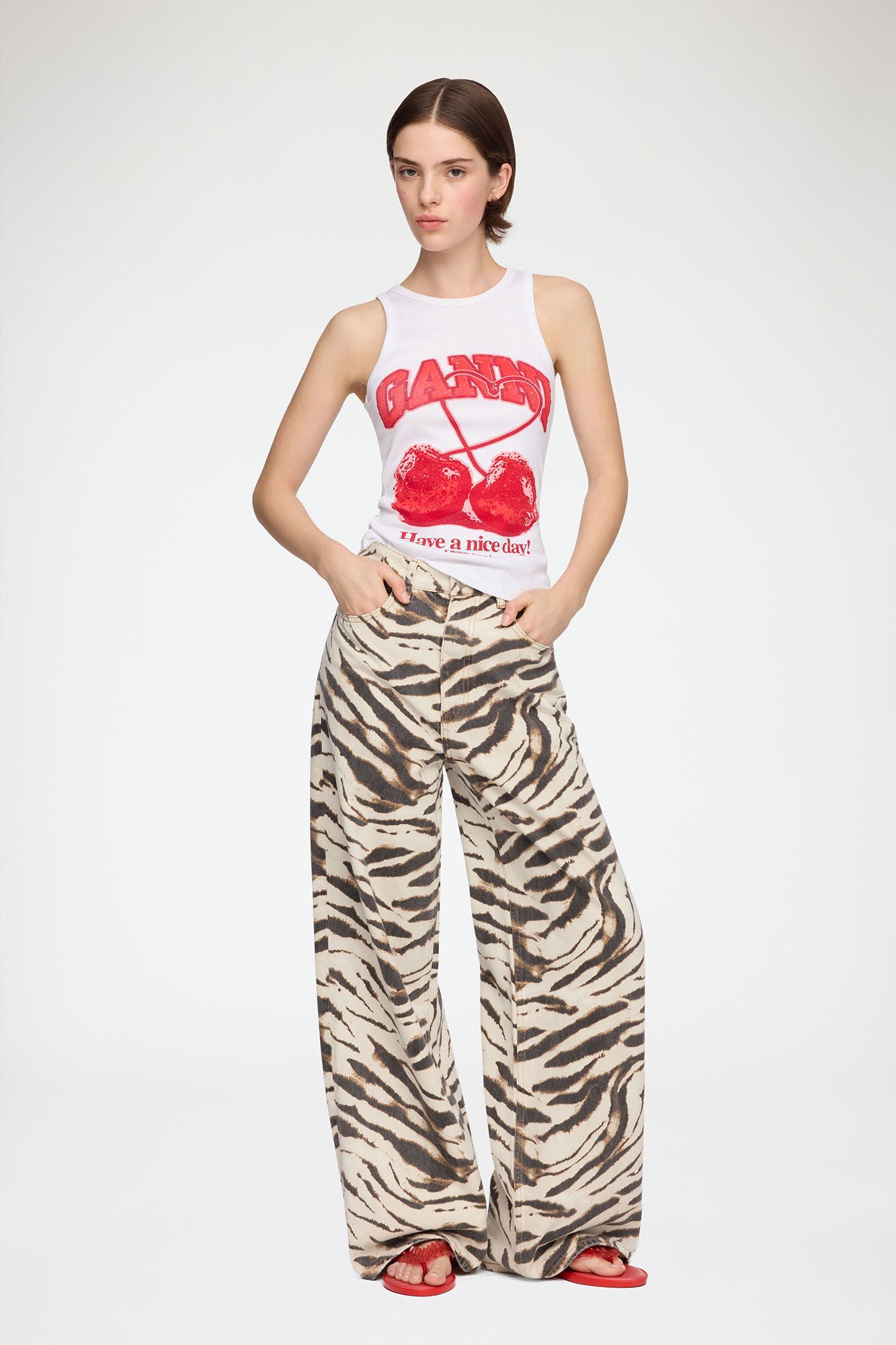 Lari Wide Jeans in Zebra Denim - GANNI