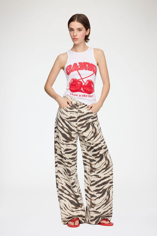 Lari Wide Jeans in Zebra Denim - GANNI