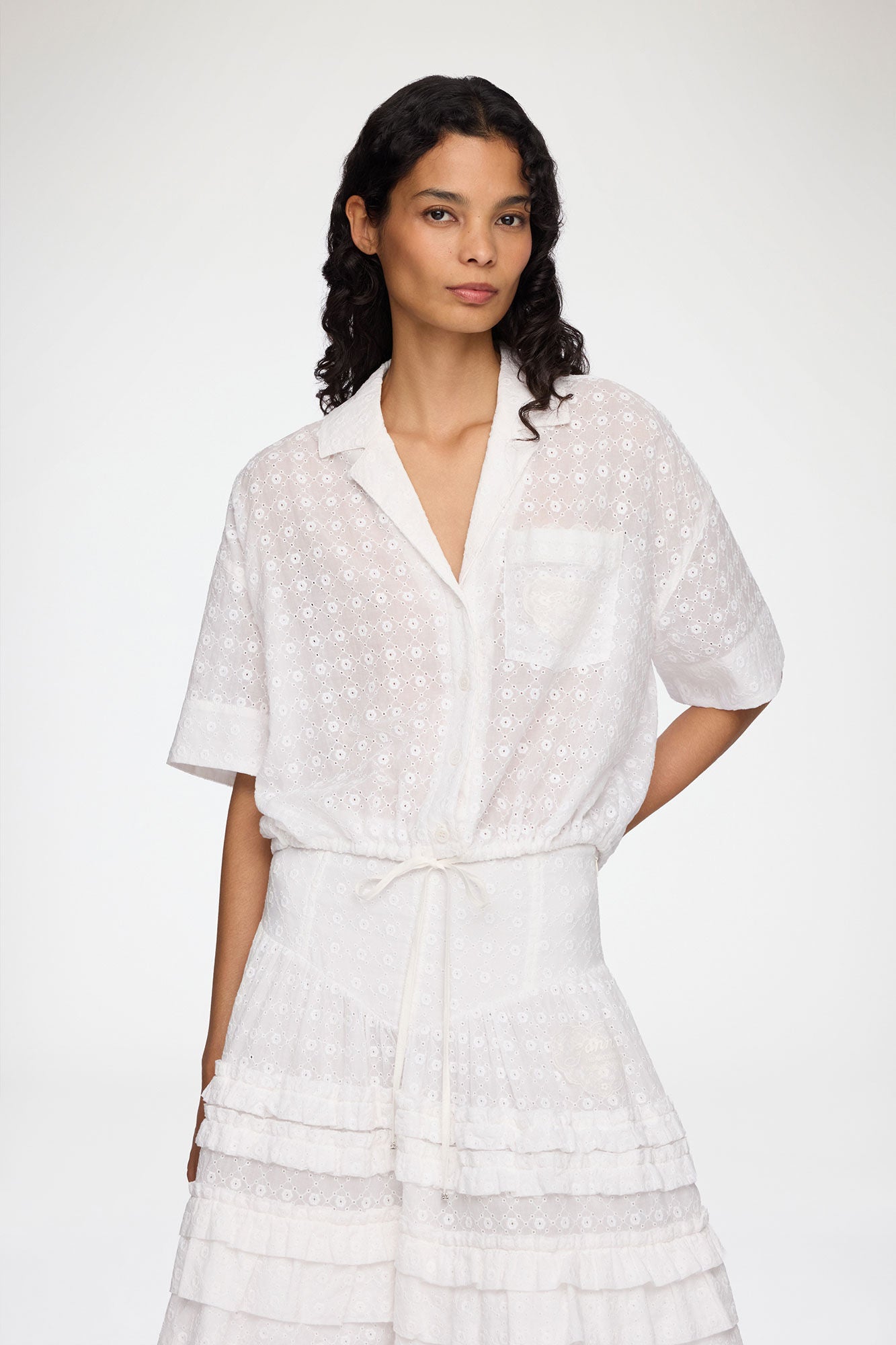 Shirt in White Broderie Anglaise - GANNI