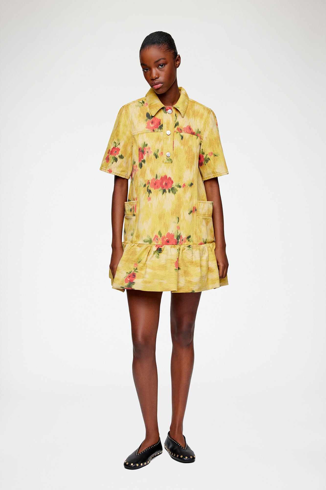 Dress in Yellow Printed Denim - GANNI
