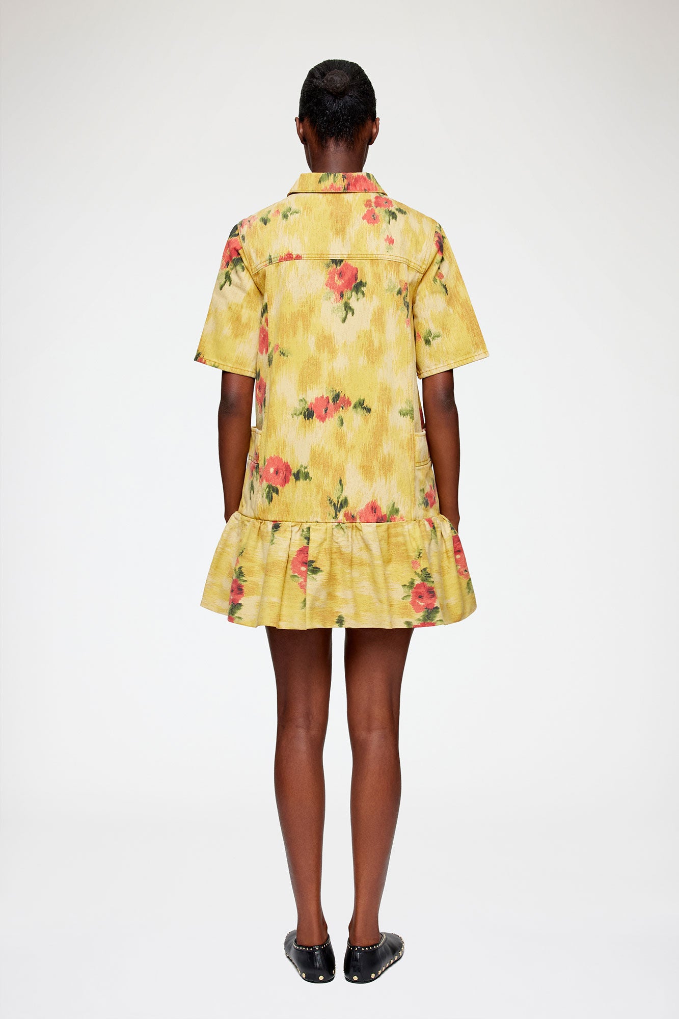 Dress in Yellow Printed Denim - GANNI
