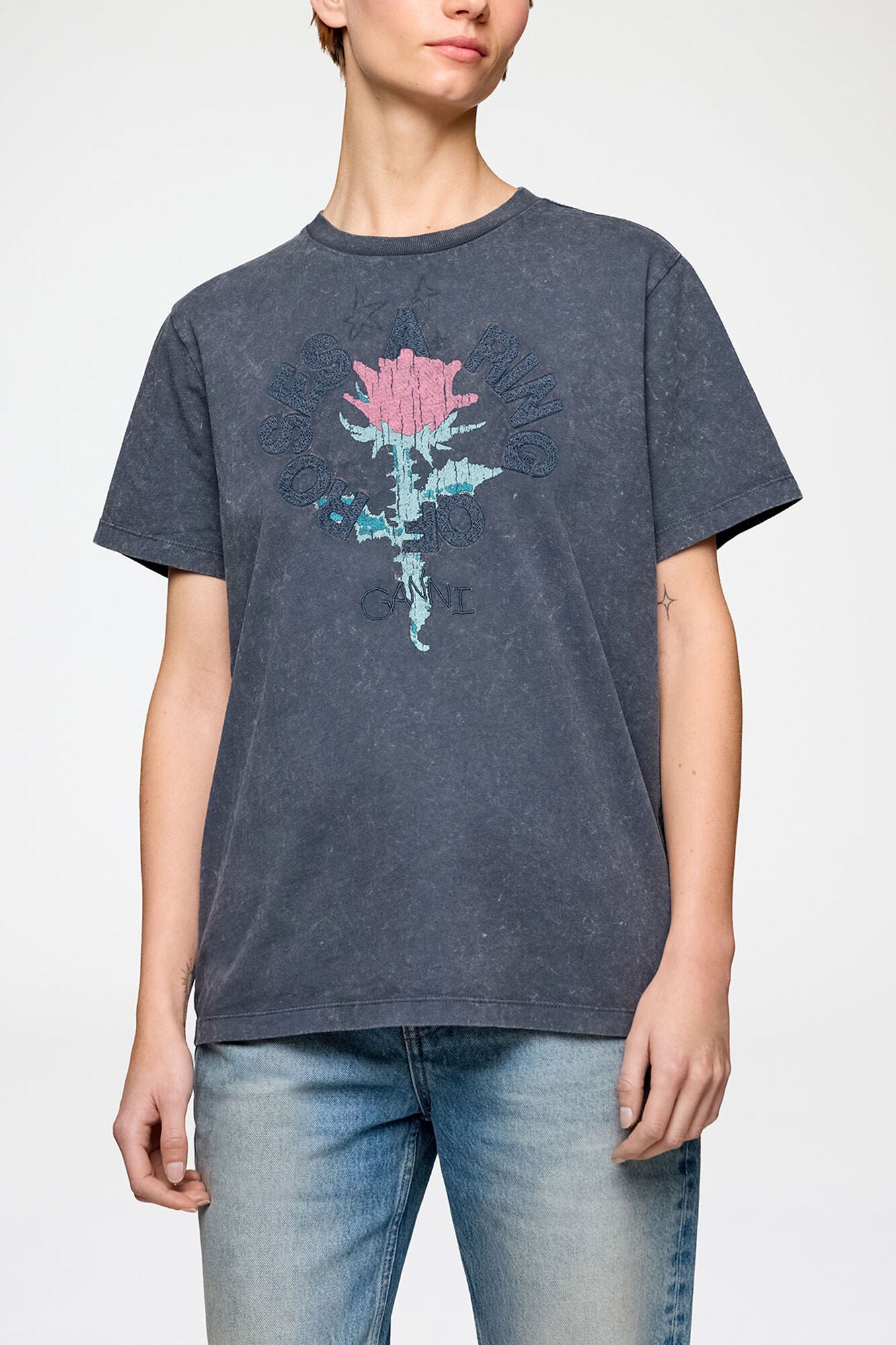 T-shirt with Rose - GANNI