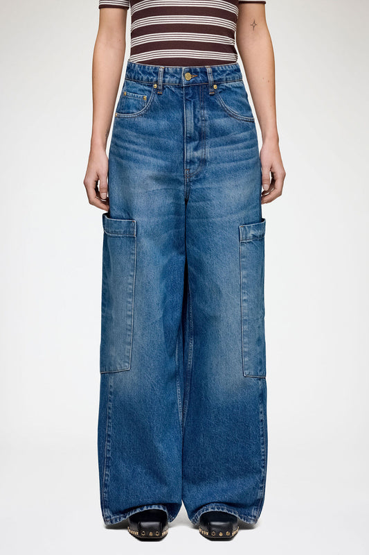 Baggy Cargo Jeans in Rigid Denim - GANNI